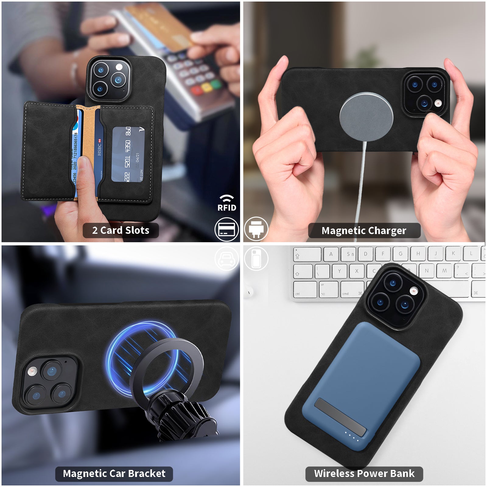 iPhone Series 2IN1 Magnetic Case & RFID Card Bag(Black)