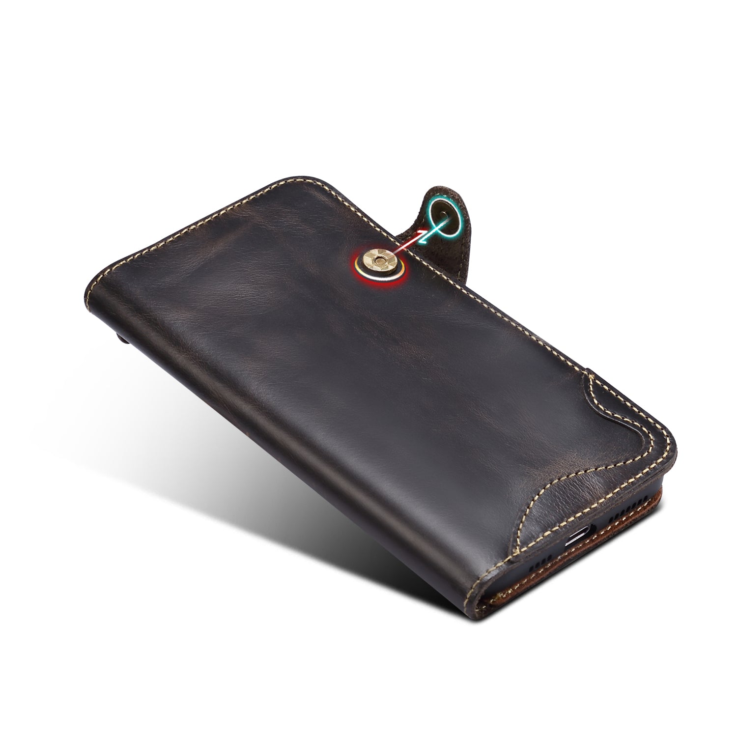 iPhone 13/12 Min/11/7/8 Plus/Xs Max Series Genuine Leathe Multi Functional Card Insertion Flip Wallet Holder Phone Caseļ¼Blackļ¼