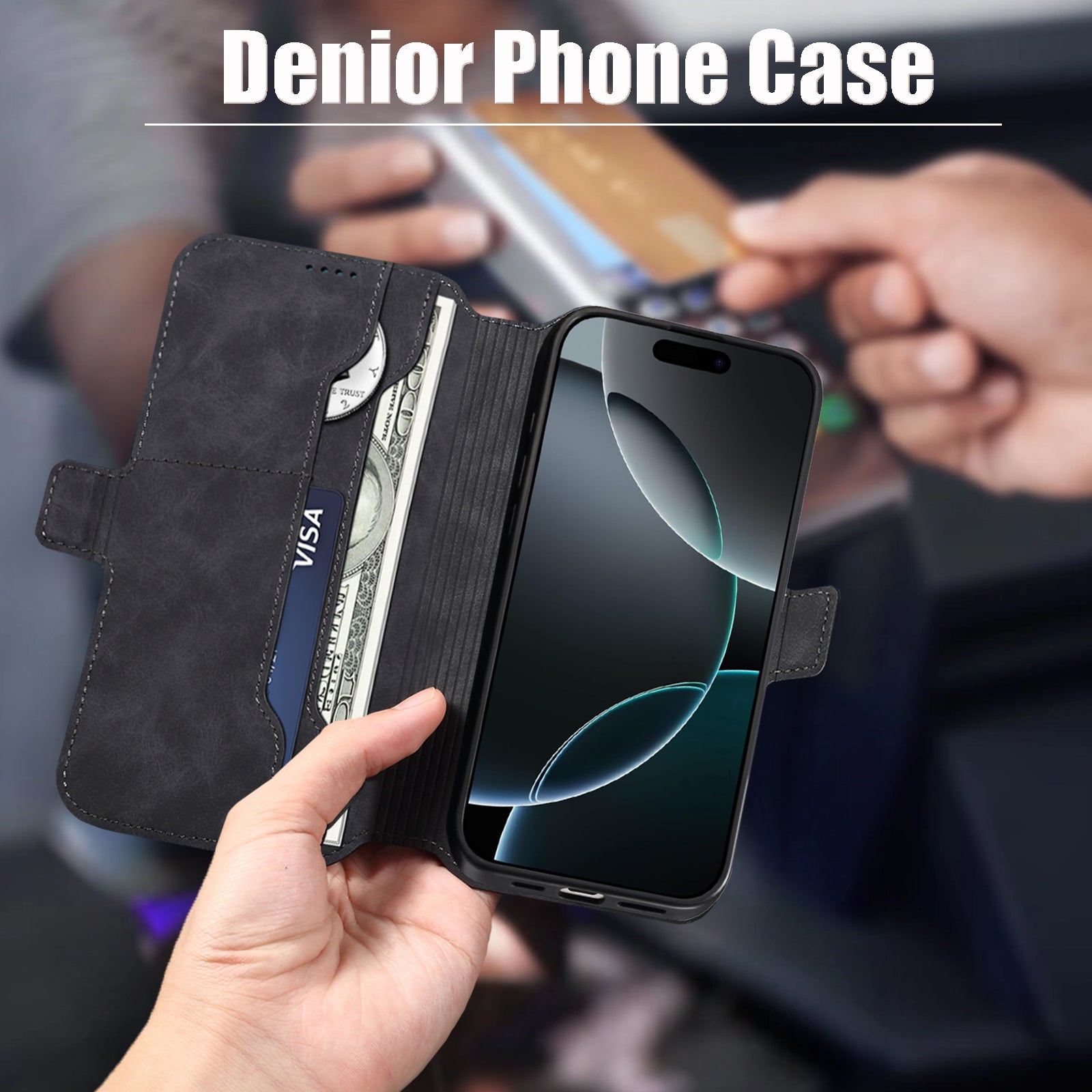 2IN1 Detachable Magnetic iPhone Phone Case & Card Pocket(Black)