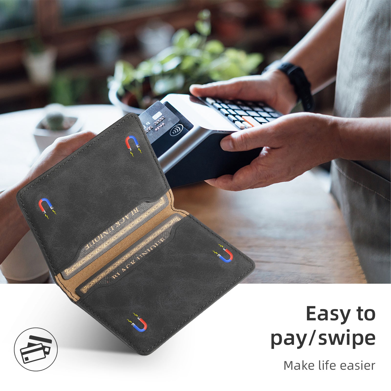 Magnetic Slim Credit Card Wallet (Black)