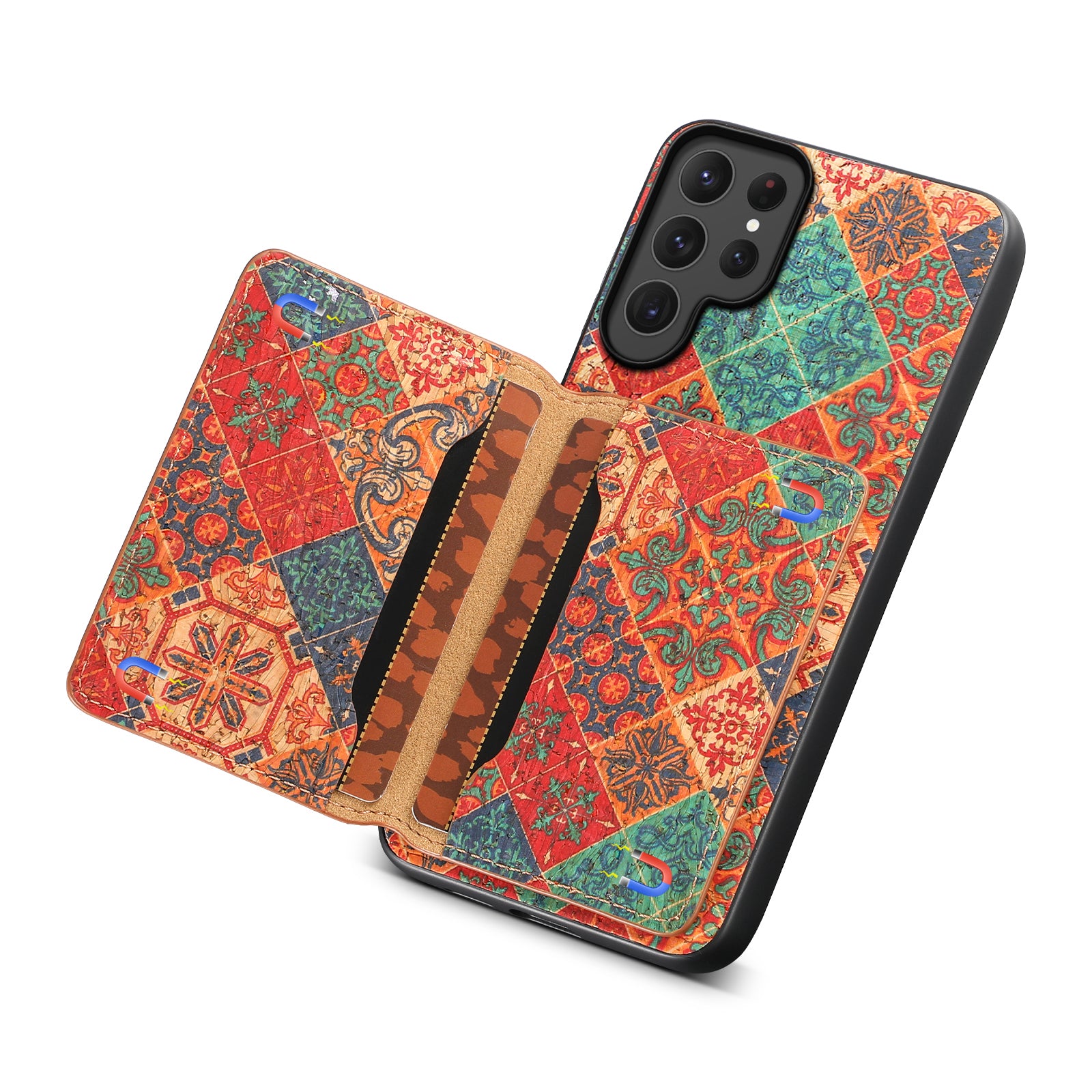 Magnetic Wooden Wallet Phone Case (Blue)