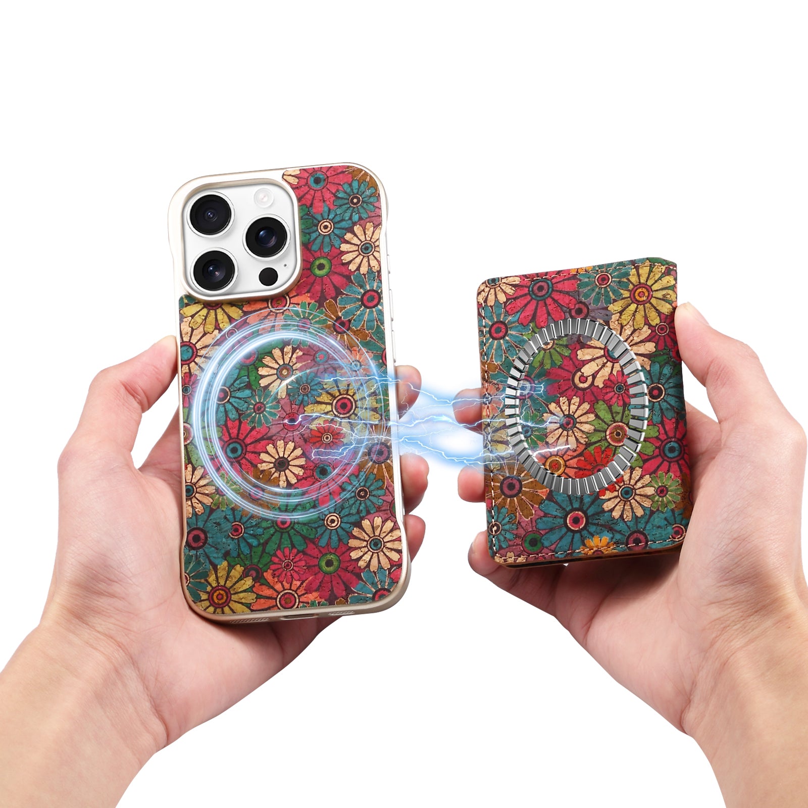 iPhone Series 2IN1 Magnetic Cork Wooden Phone Case & Card Bag(Green)