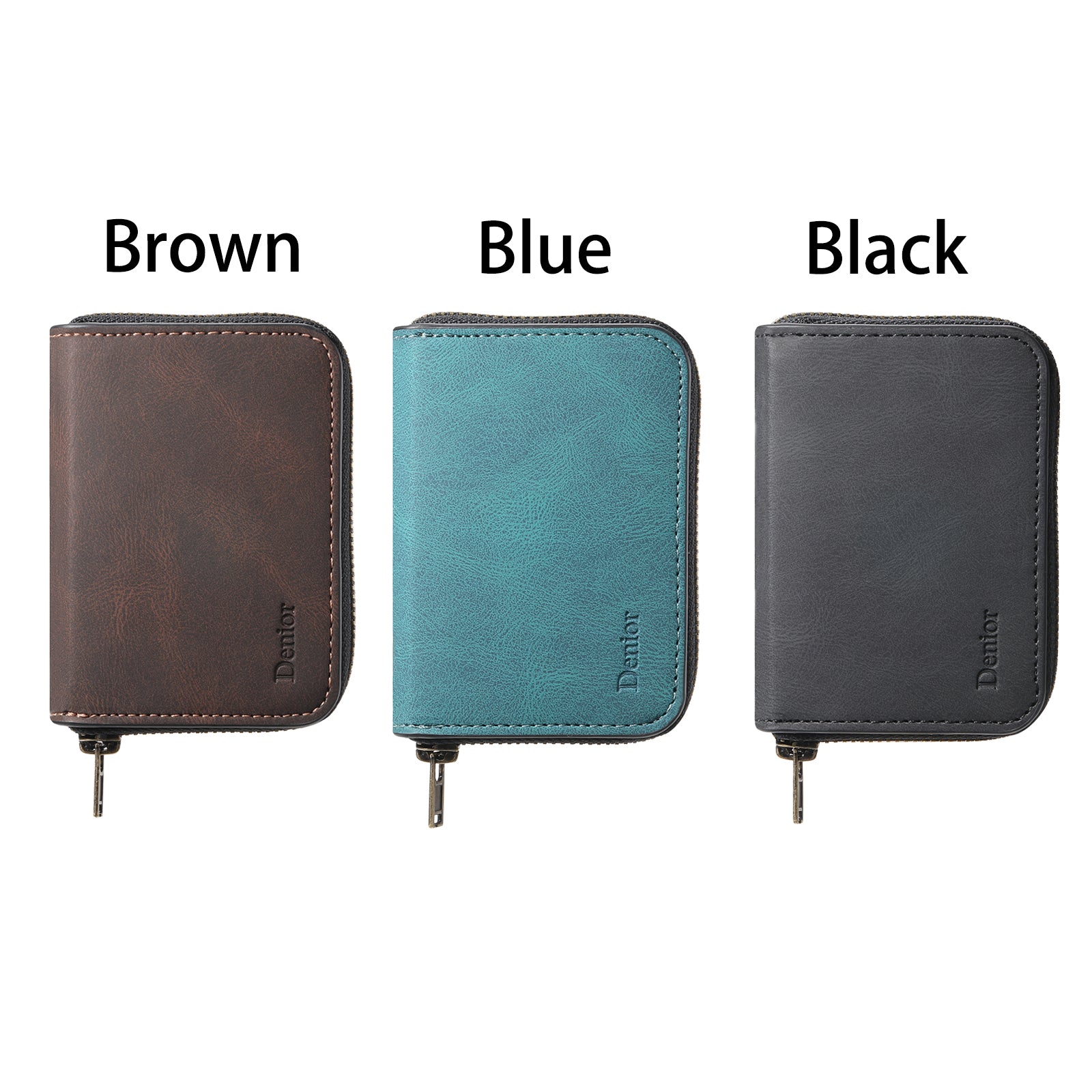 RFID Magnetic Zipper Wallet Credit Card Bag (Brown)