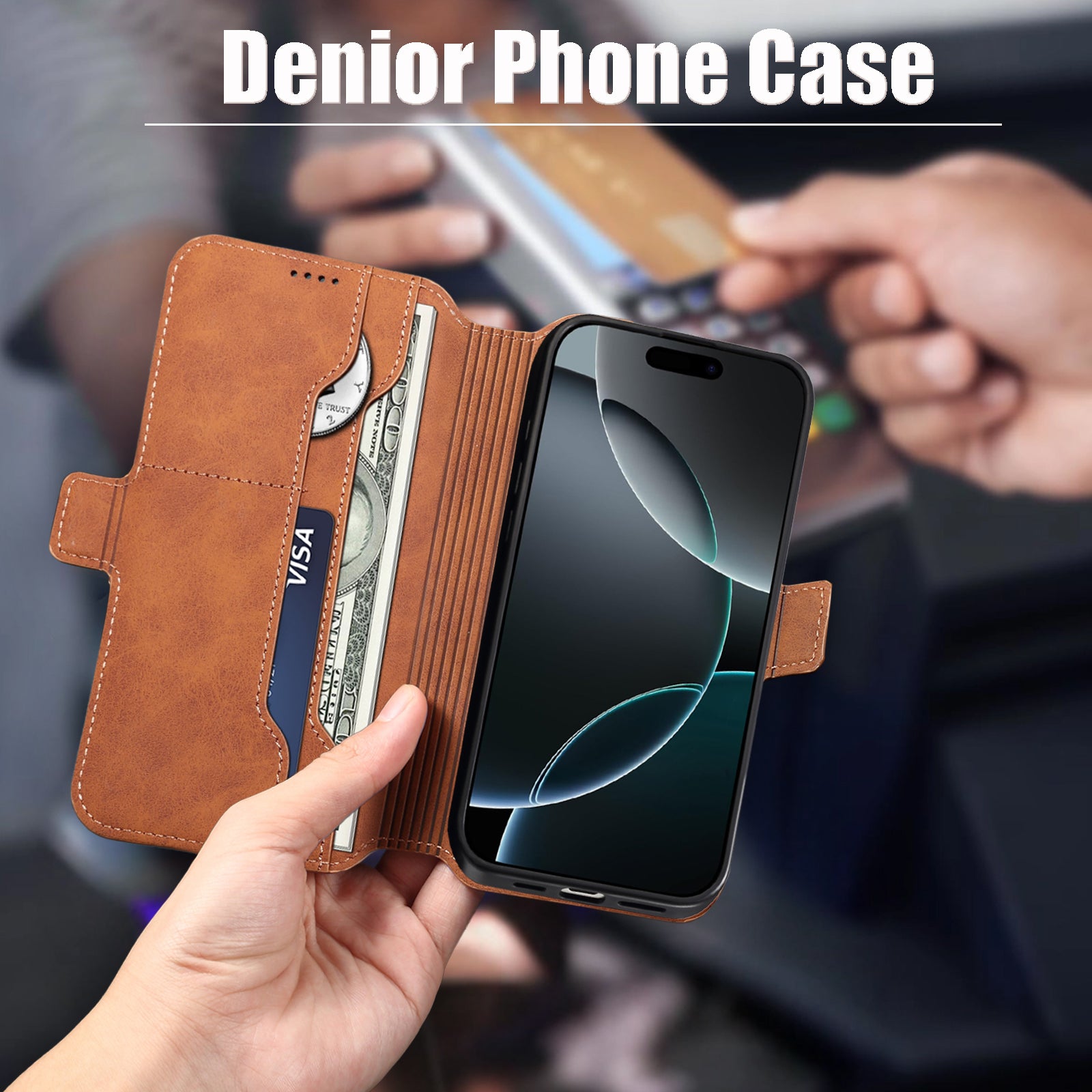 2IN1 Detachable Magnetic iPhone Phone Case & Card Pocket(Brown)