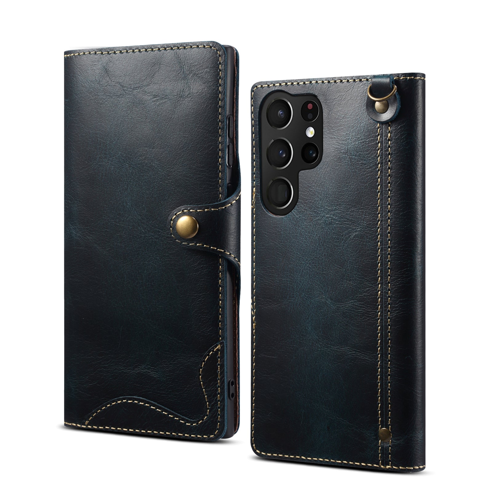 Samsung Galaxy S23/S22/S21 Series Genuine Leathe Multi Functional Card Insertion Flip Wallet Holder Phone Caseļ¼Blueļ¼