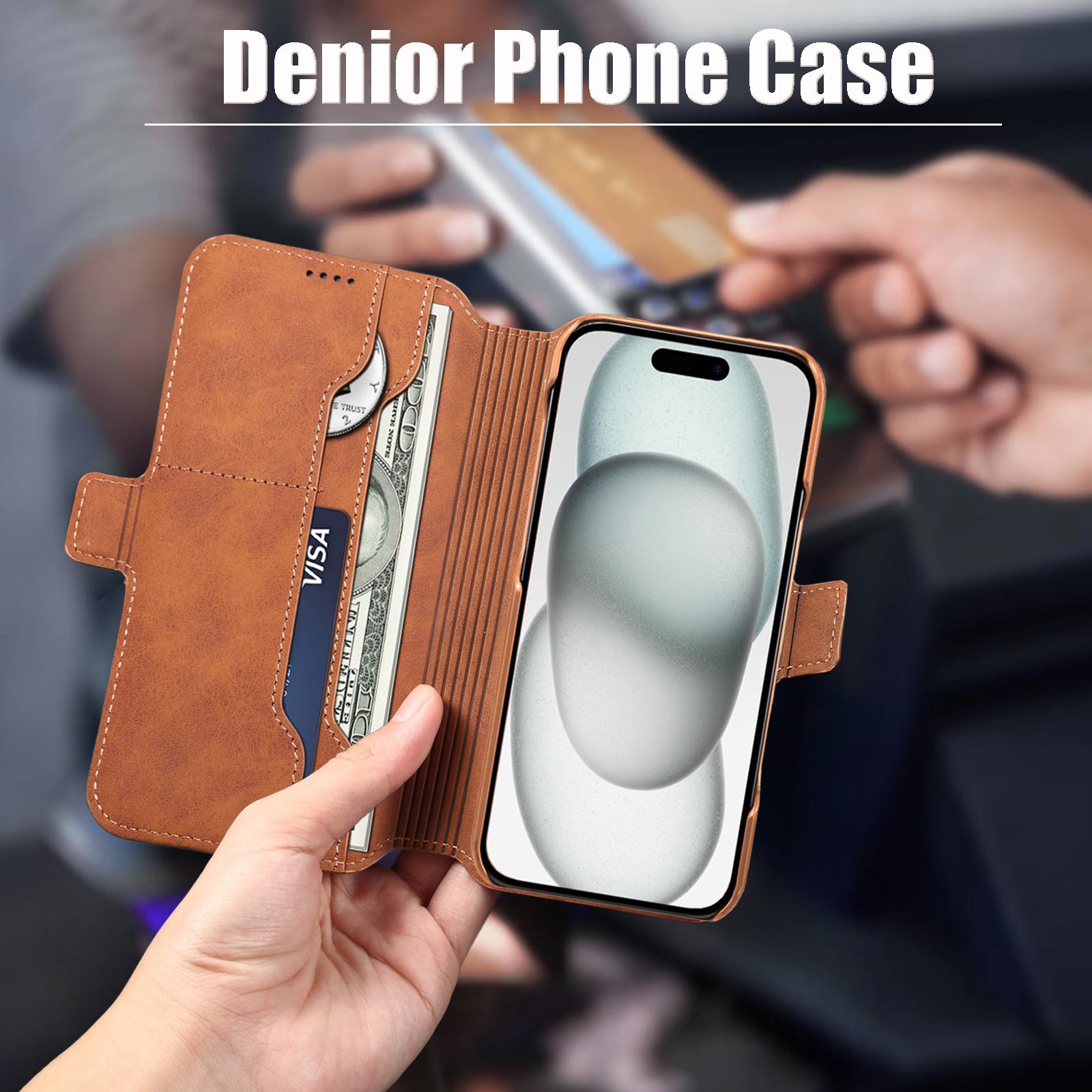 2IN1 Detachable Magnetic iPhone Phone Case & Card Pocket(Brown)