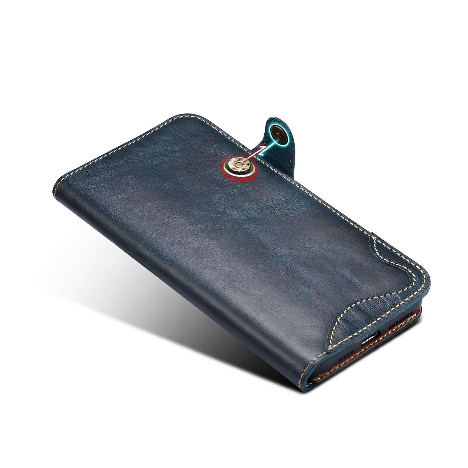 iPhone 13/12 Min/11/7/8 Plus/Xs Max Series Genuine Leathe Multi Functional Card Insertion Flip Wallet Holder Phone Caseļ¼Blueļ¼