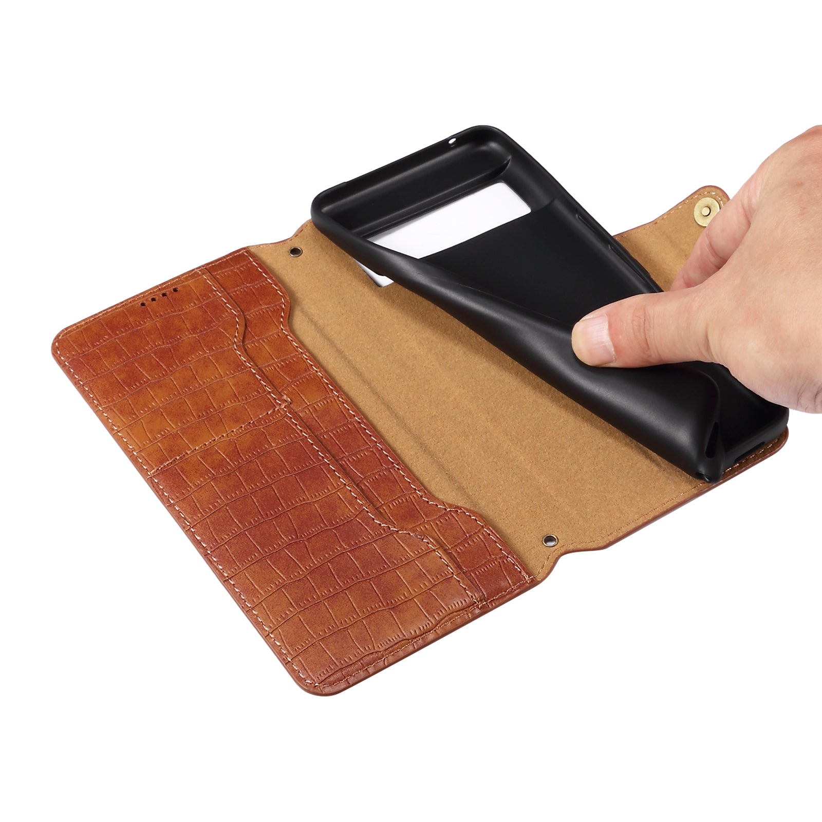Crocodile PU Leather Google Cover Wallet Phone Case(Brown)