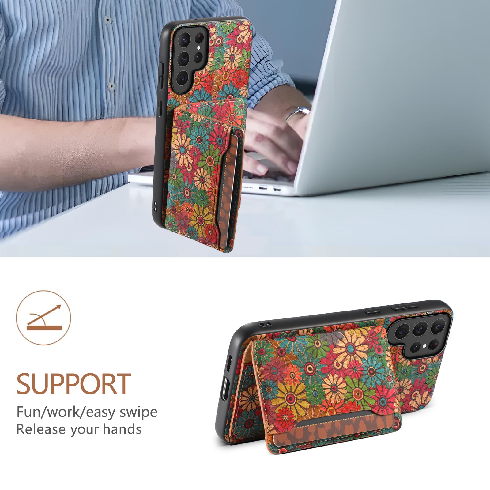Magnetic Wooden Wallet Phone Case & Card Bag(Green)