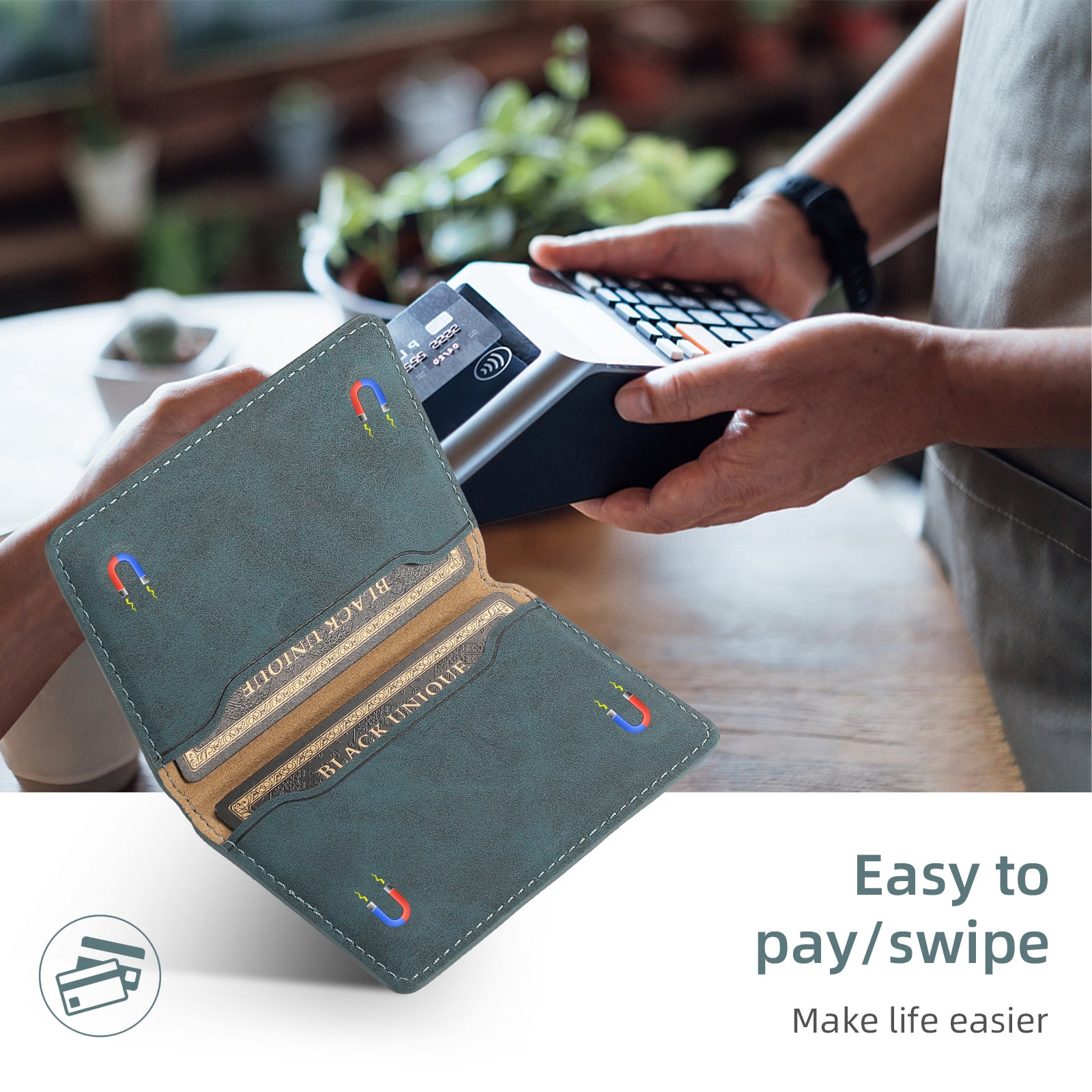 Magnetic Slim Credit Card Wallet (Blue)
