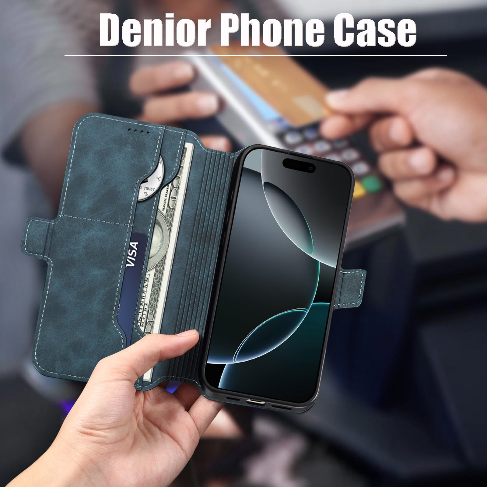 2IN1 Detachable Magnetic iPhone Phone Case & Card Pocket(Blue)