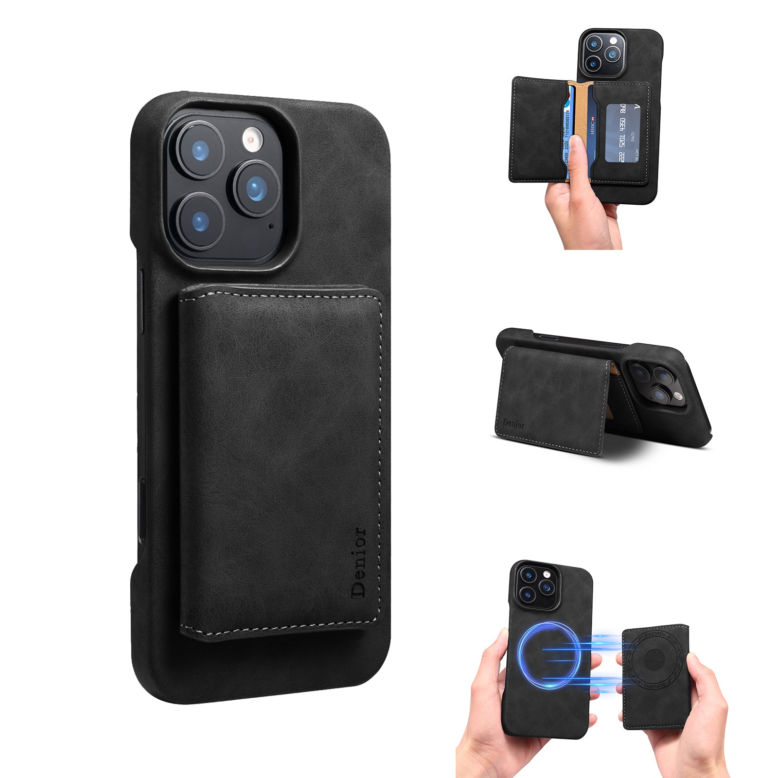 iPhone Series 2IN1 Magnetic Case & RFID Card Bag(Black)