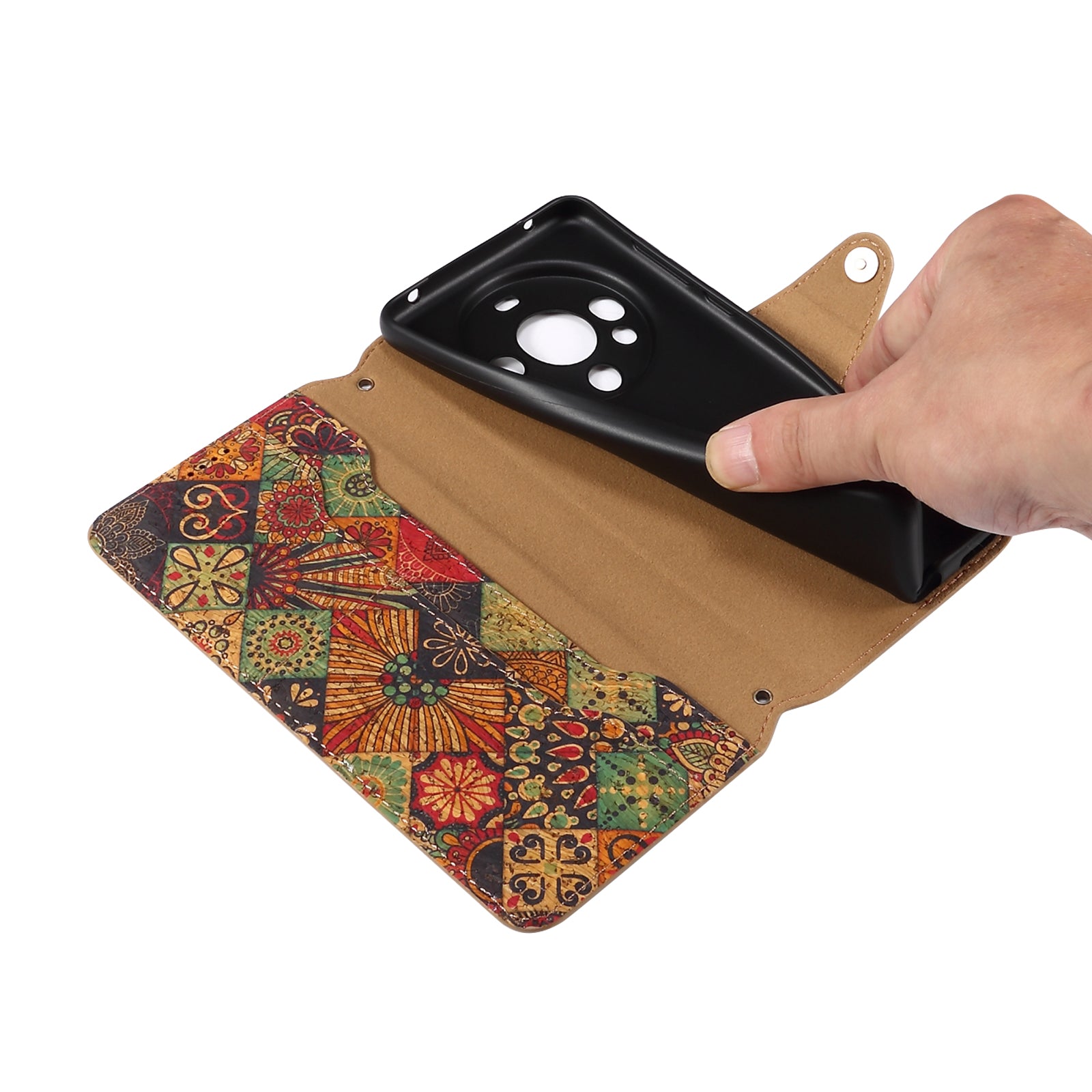 Huawei Flower Language Cork Flip Wallet Stand Leather Phone Case (Green)