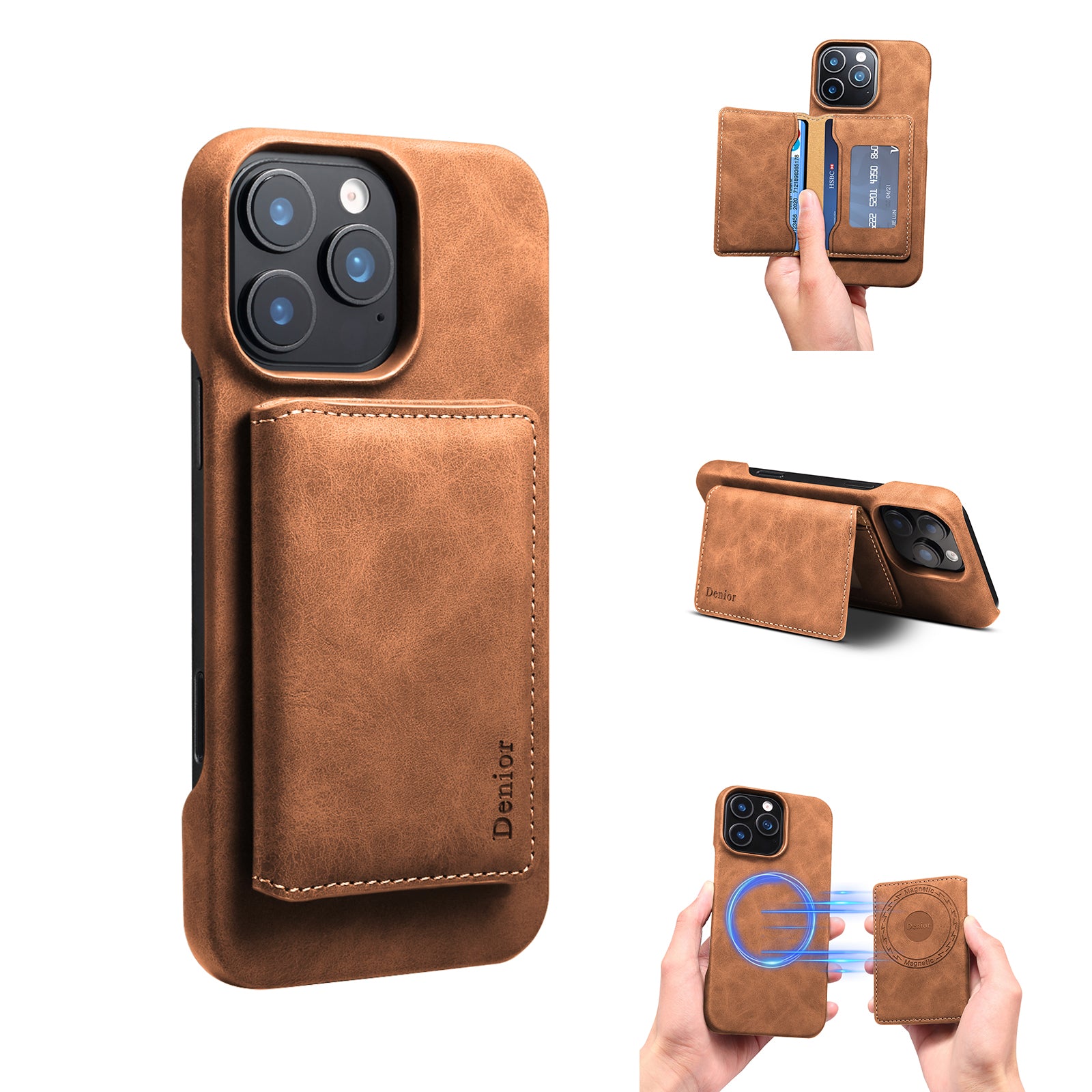 iPhone Series 2IN1 Magnetic Case & RFID Card Bag(Brown)
