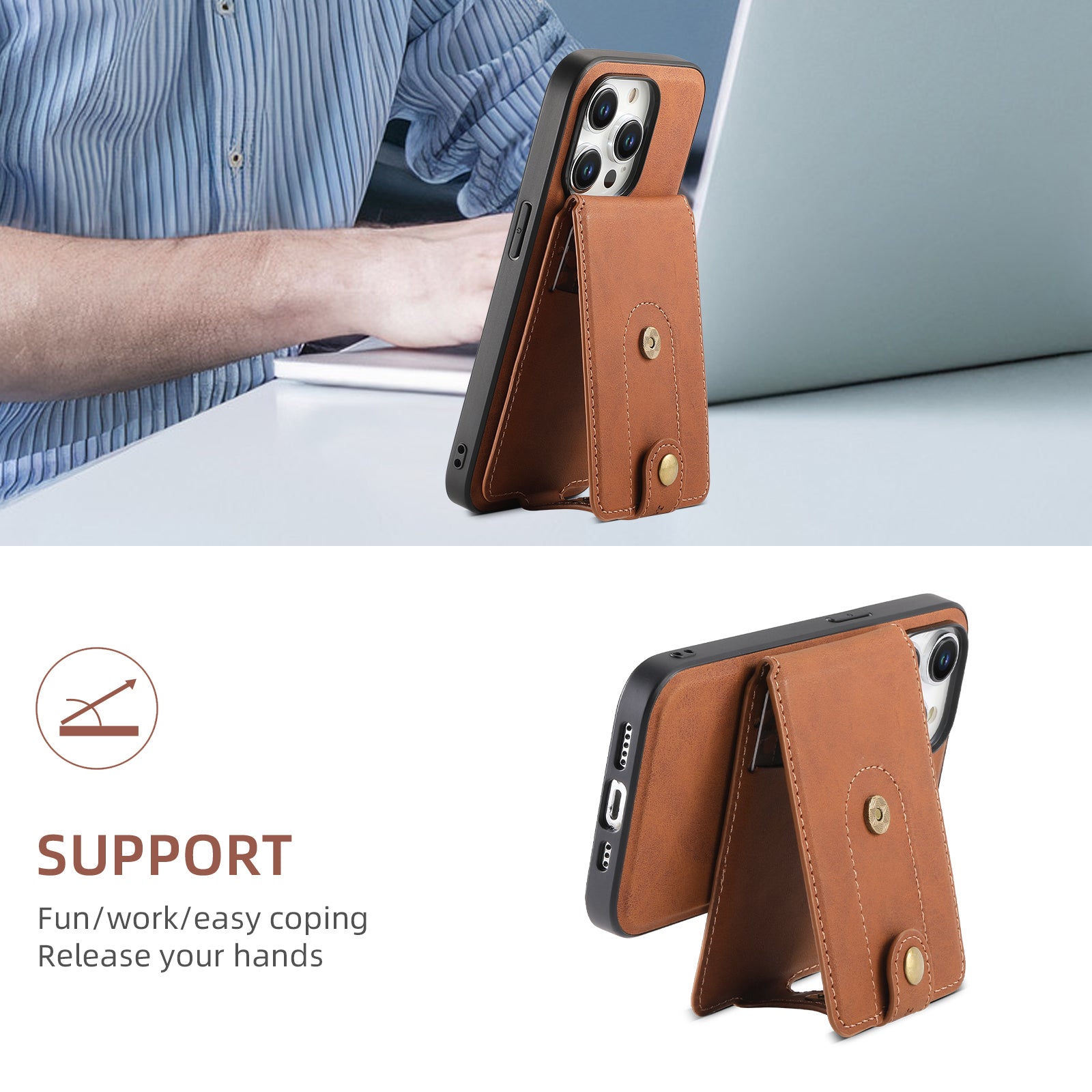 Magnetic Bracket Slim Credit Card Bag(Brown)