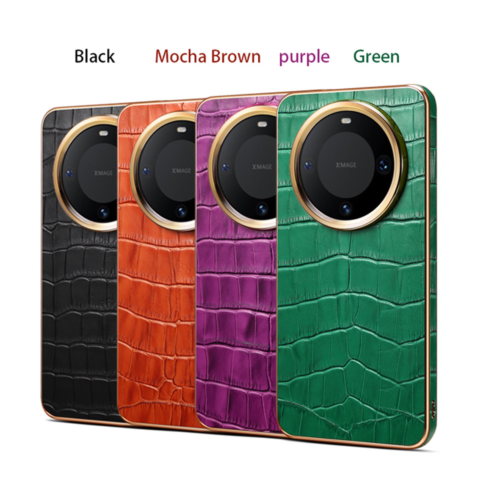 Huawei Series Top Layer Alligator Pattern Cowhide Electroplated Border Anti Drop Genuine Leather Phone Caseļ¼Blackļ¼