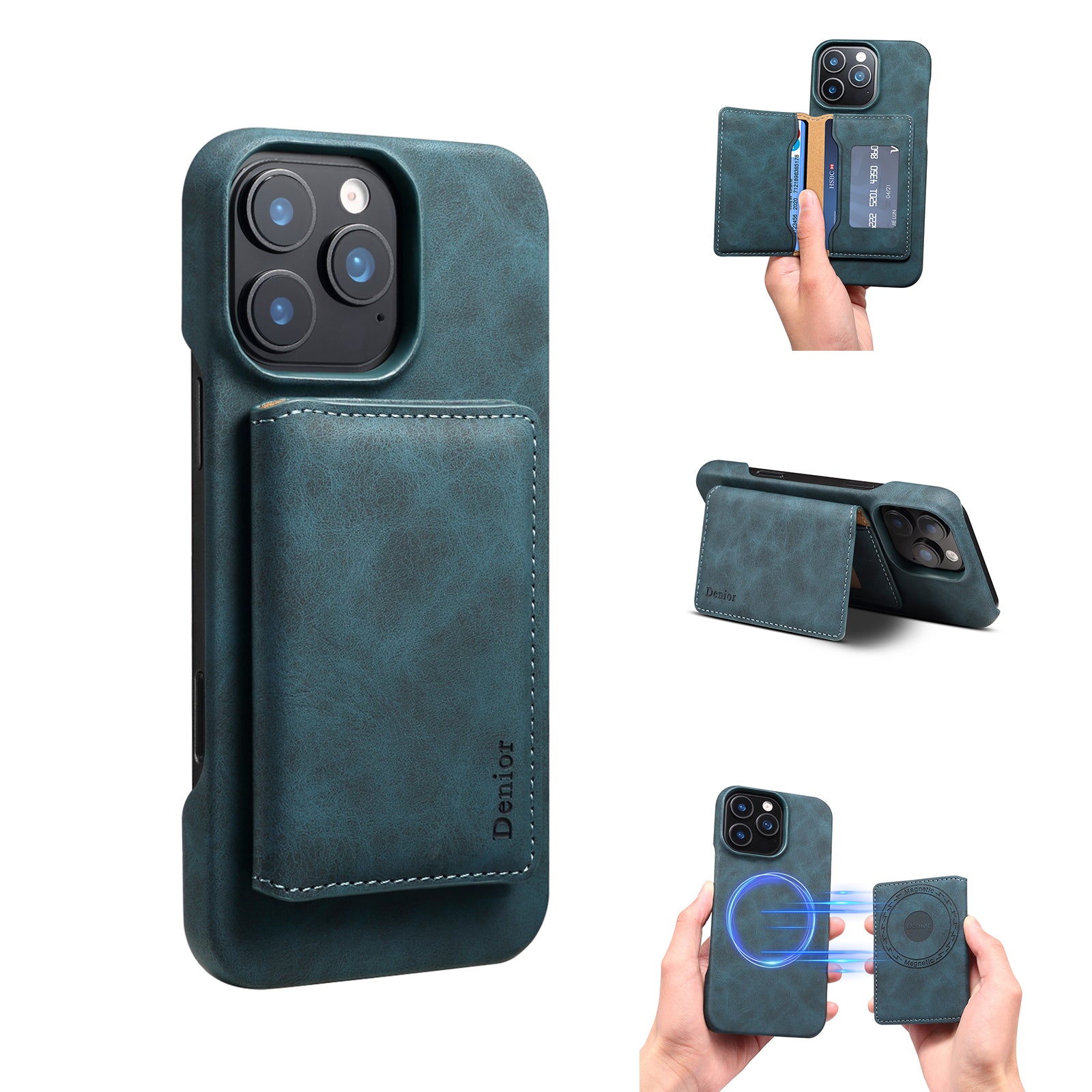 iPhone Series 2IN1 Magnetic Case & RFID Card Bag(Blue)