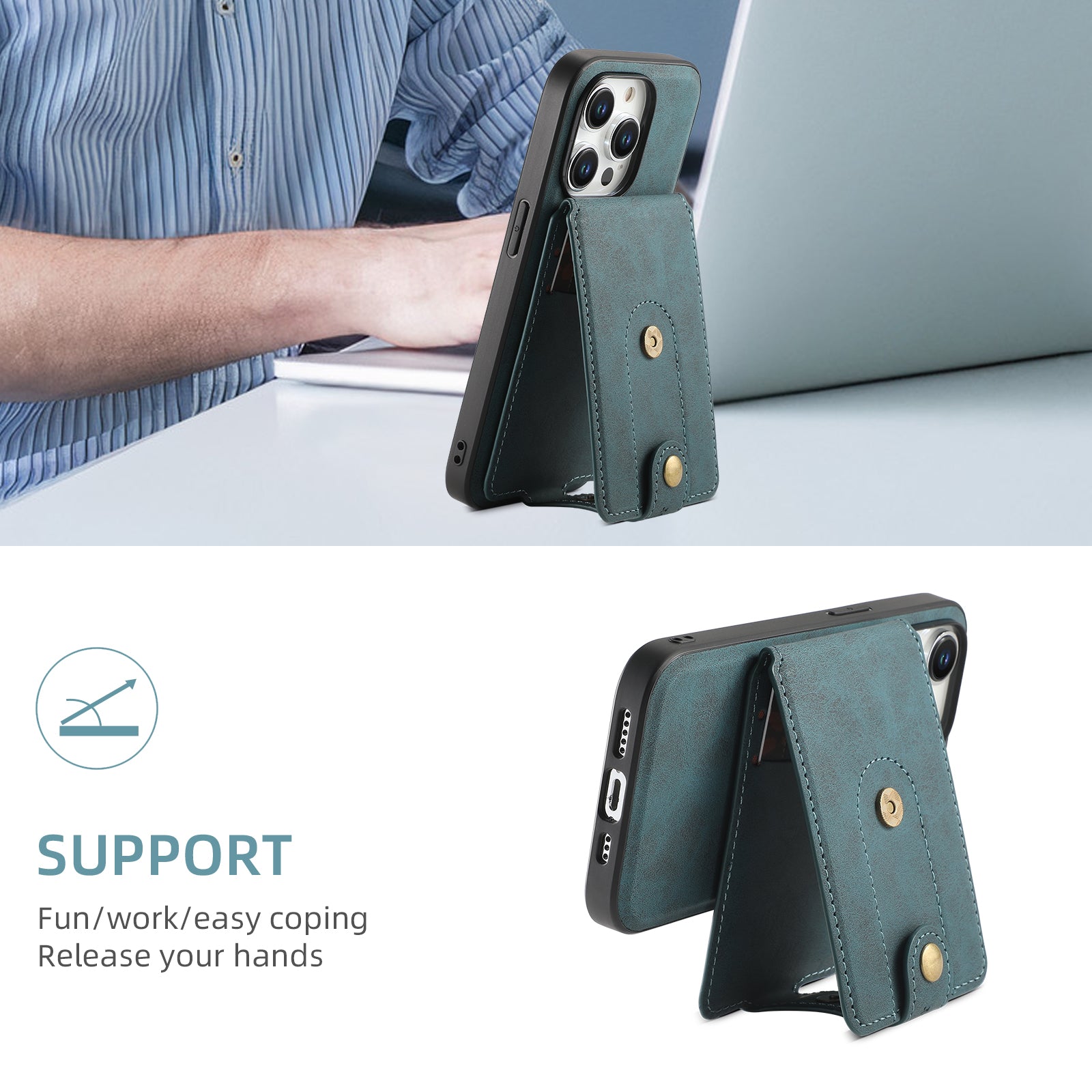 Magnetic Bracket Slim Credit Card Bag(Blue)