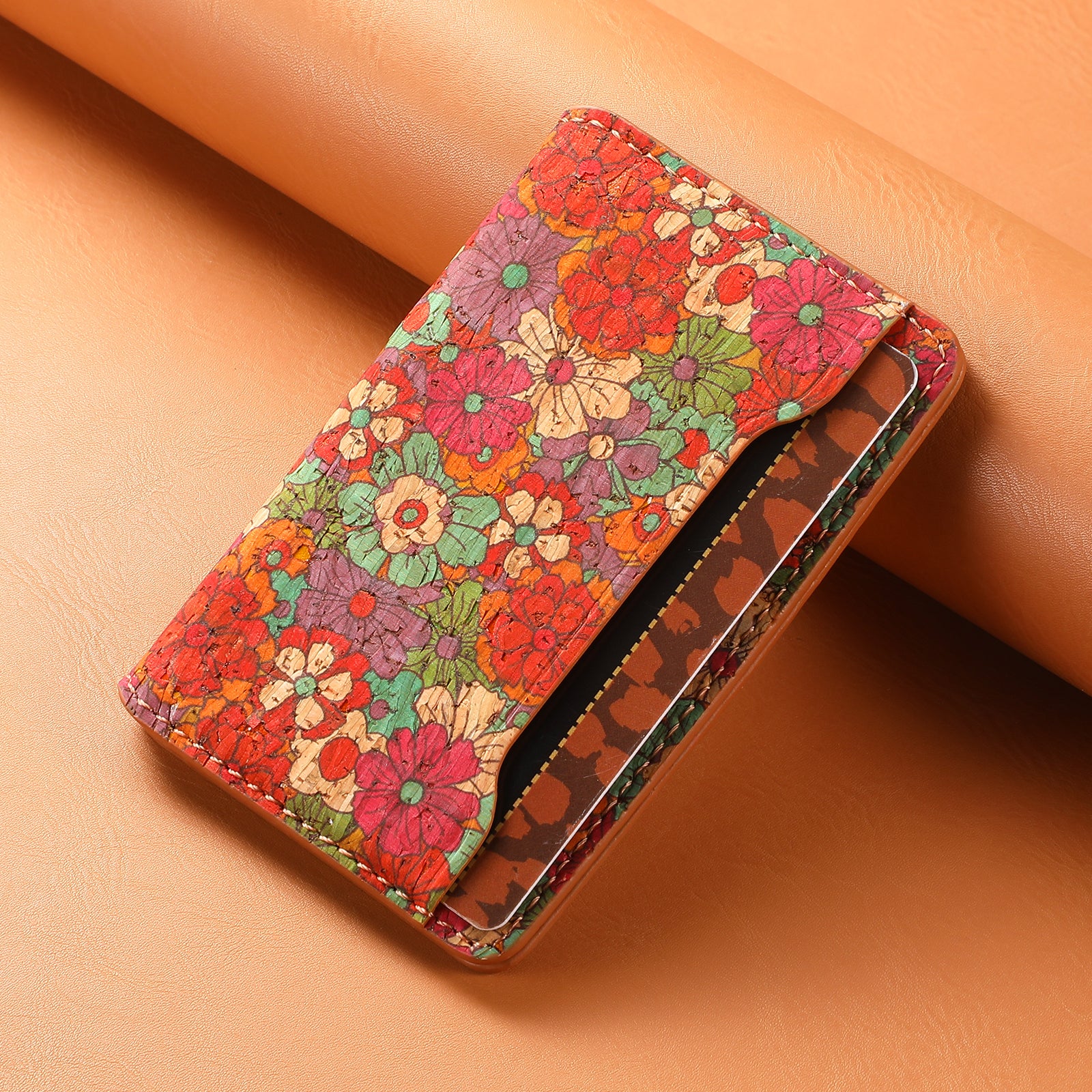 Cork Bracket Ultra-Thin Credit Card Bag(Red)