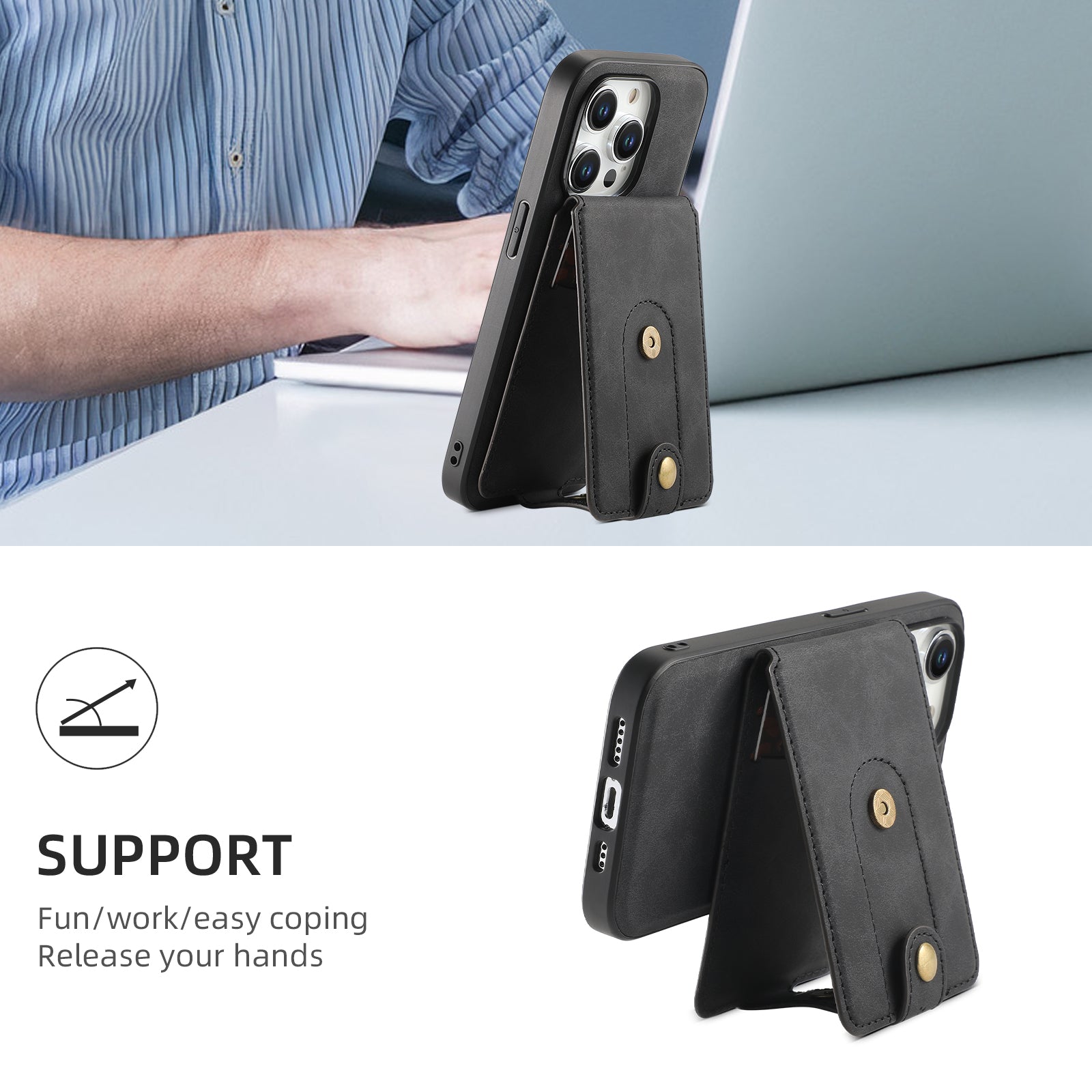 Magnetic Bracket Slim Credit Card Bag(Black)