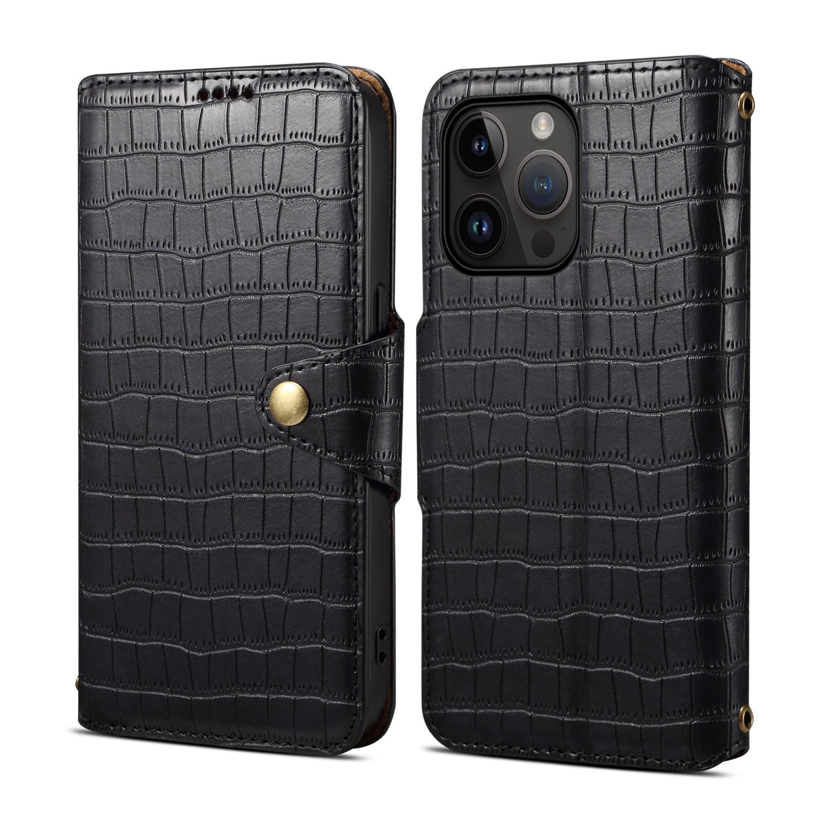Crocodile PU Leather iPhone Cover Wallet Phone Case(Black)