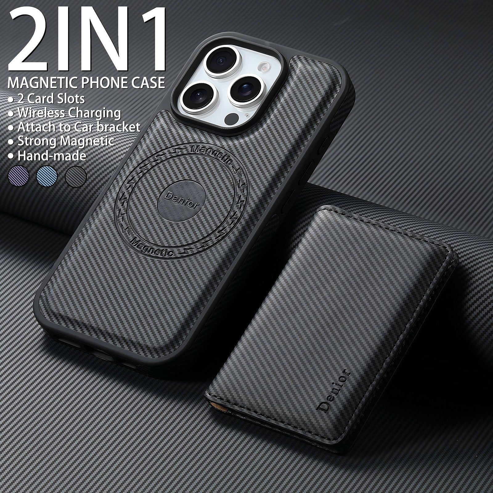 Charcoal fibre Magnetic Case & Card Bag(Black)