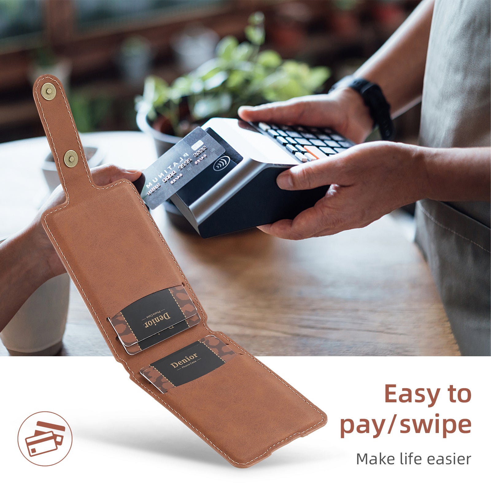 Magnetic Bracket Slim Credit Card Bag(Brown)