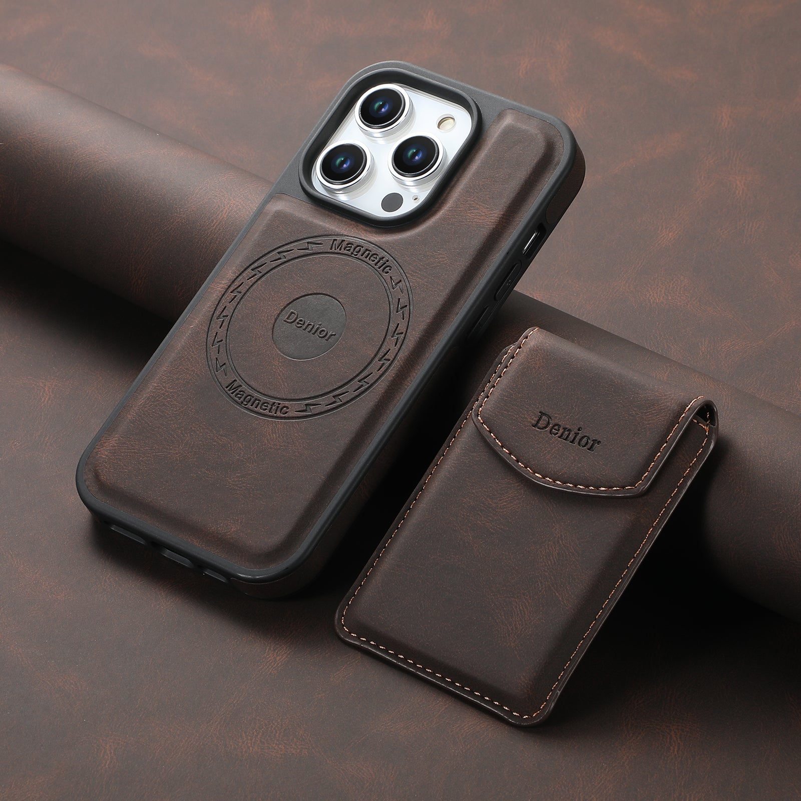iPhone Series 2IN1 Magnetic Case & Card Bag(Brown)