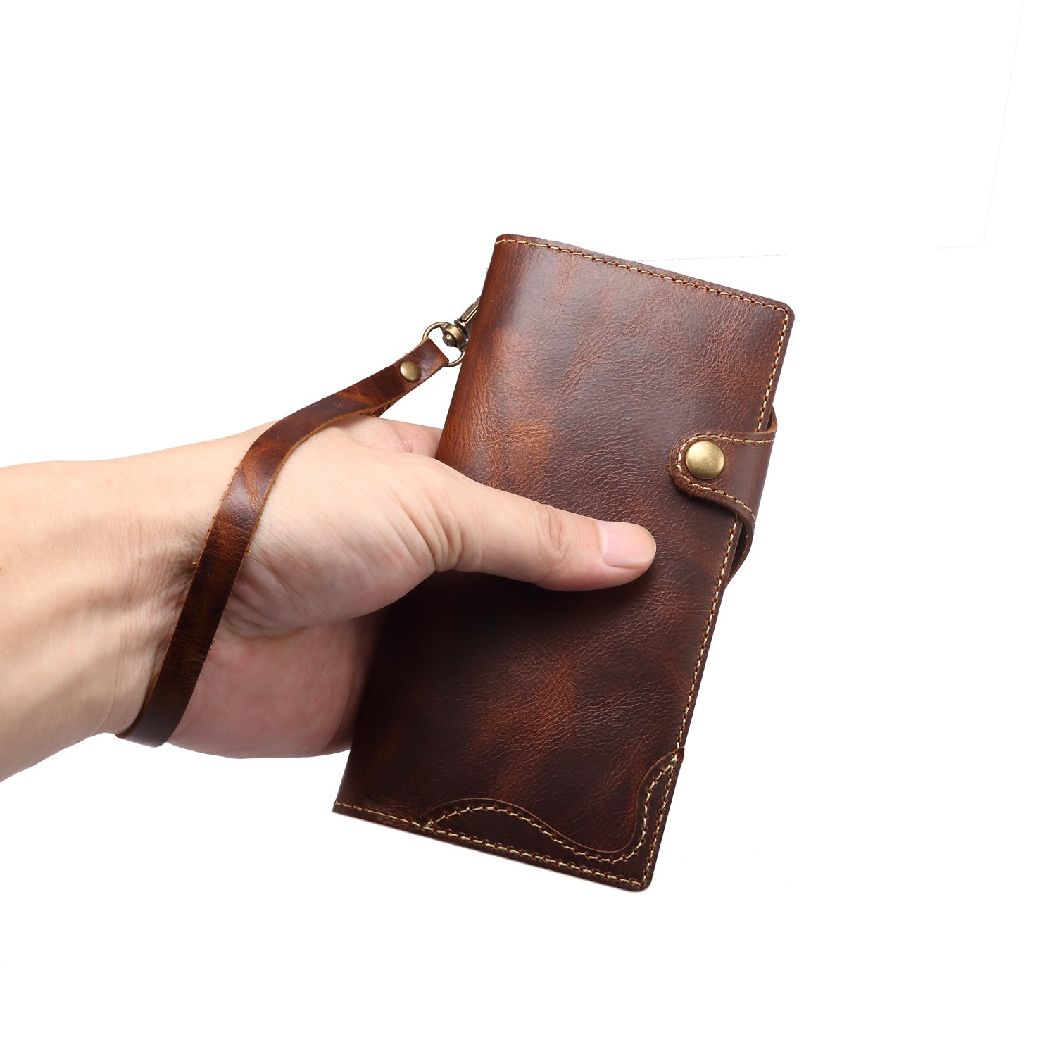iPhone 13/12 Min/11/7/8 Plus/Xs Max Series Genuine Leathe Multi Functional Card Insertion Flip Wallet Holder Phone Case(Brown)
