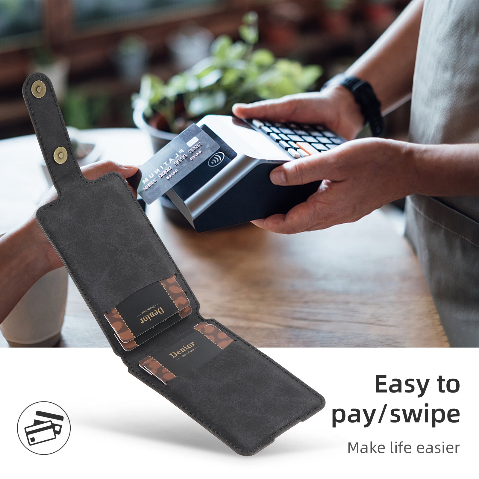 Magnetic Bracket Slim Credit Card Bag(Black)