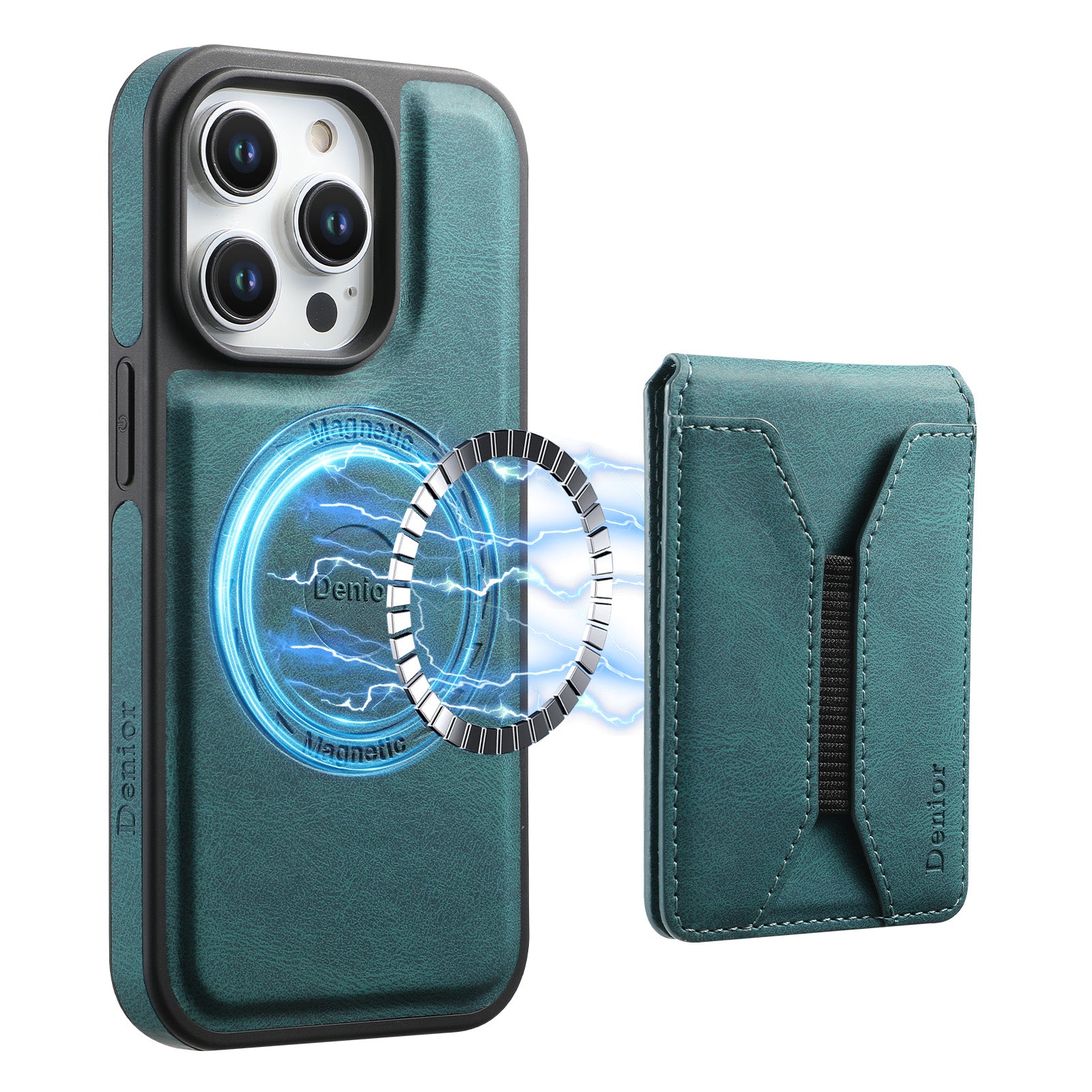 Skin-feeling Calfskin Magnetic Phone Case & Card Holder(Blue)