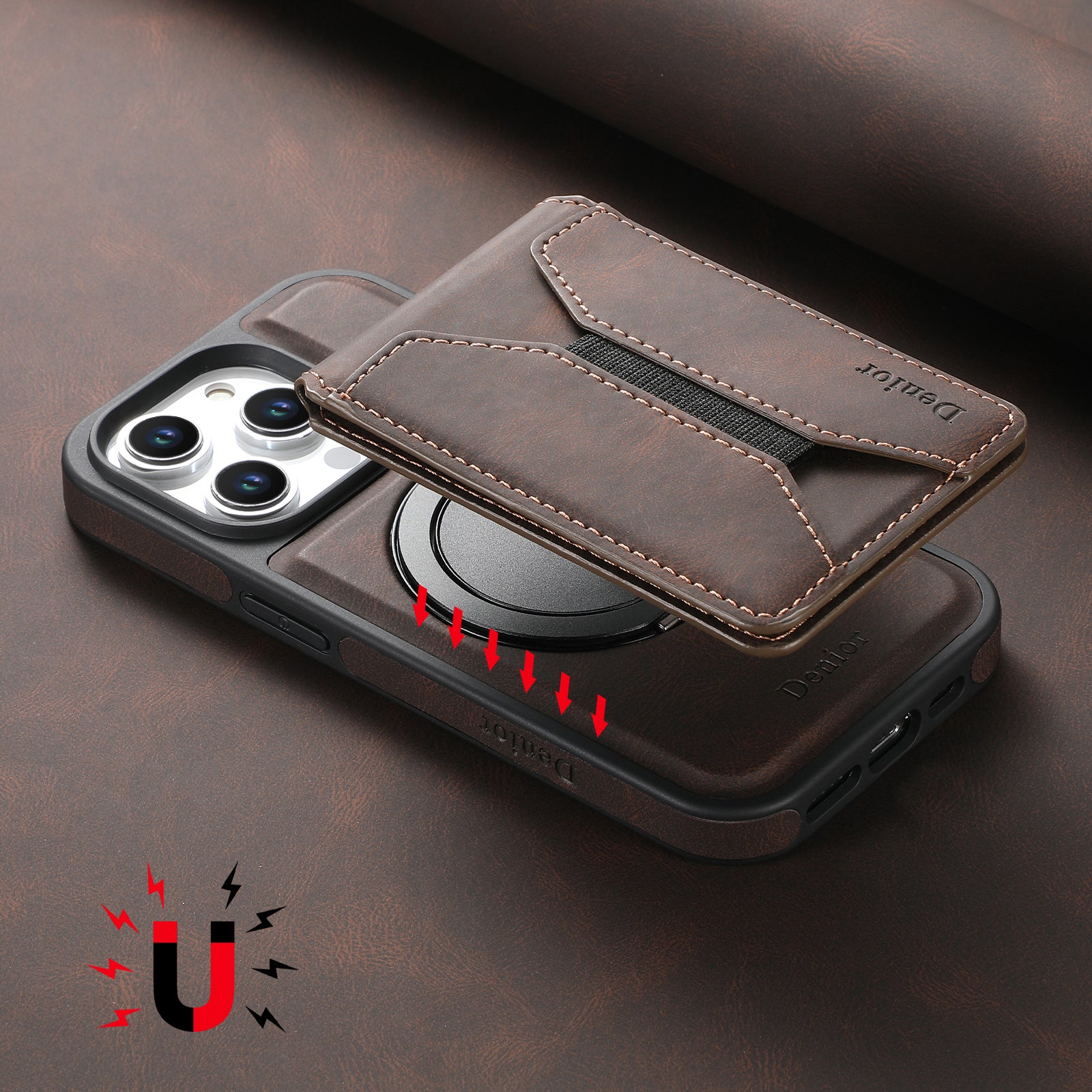 iPhone Series 2IN1 Magnetic Case & Card Bag(Brown)