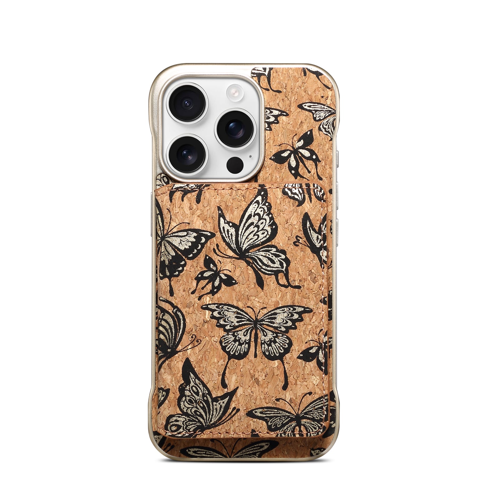 iPhone Series 2IN1 Magnetic Cork Wooden Phone Case & Card Bag(Golden)
