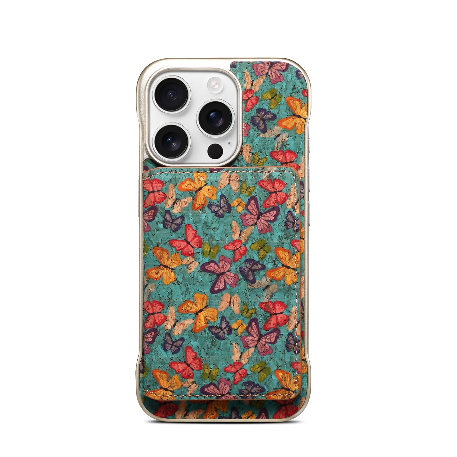 iPhone Series 2IN1 Magnetic Cork Wooden Phone Case & Card Bag(Blue)