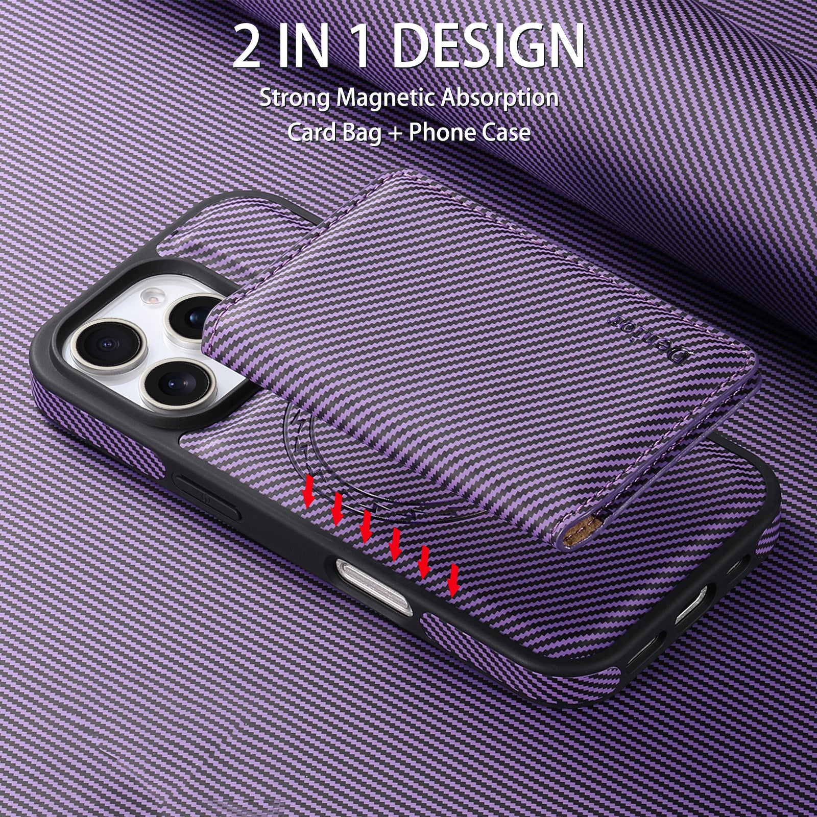 Charcoal fibre Magnetic Case & Card Bag(Purple)