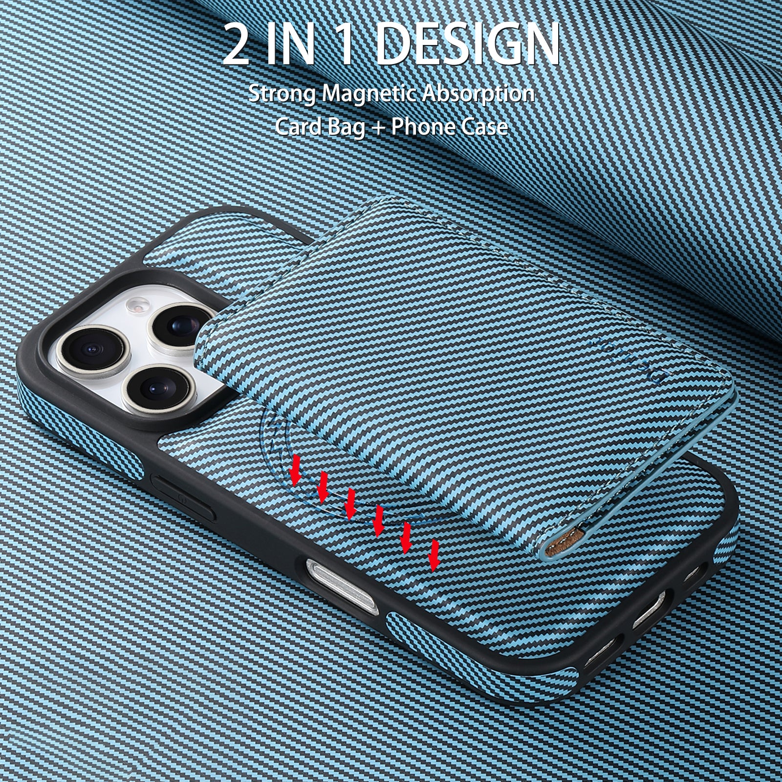Charcoal fibre Magnetic Case & Card Bag(Blue)