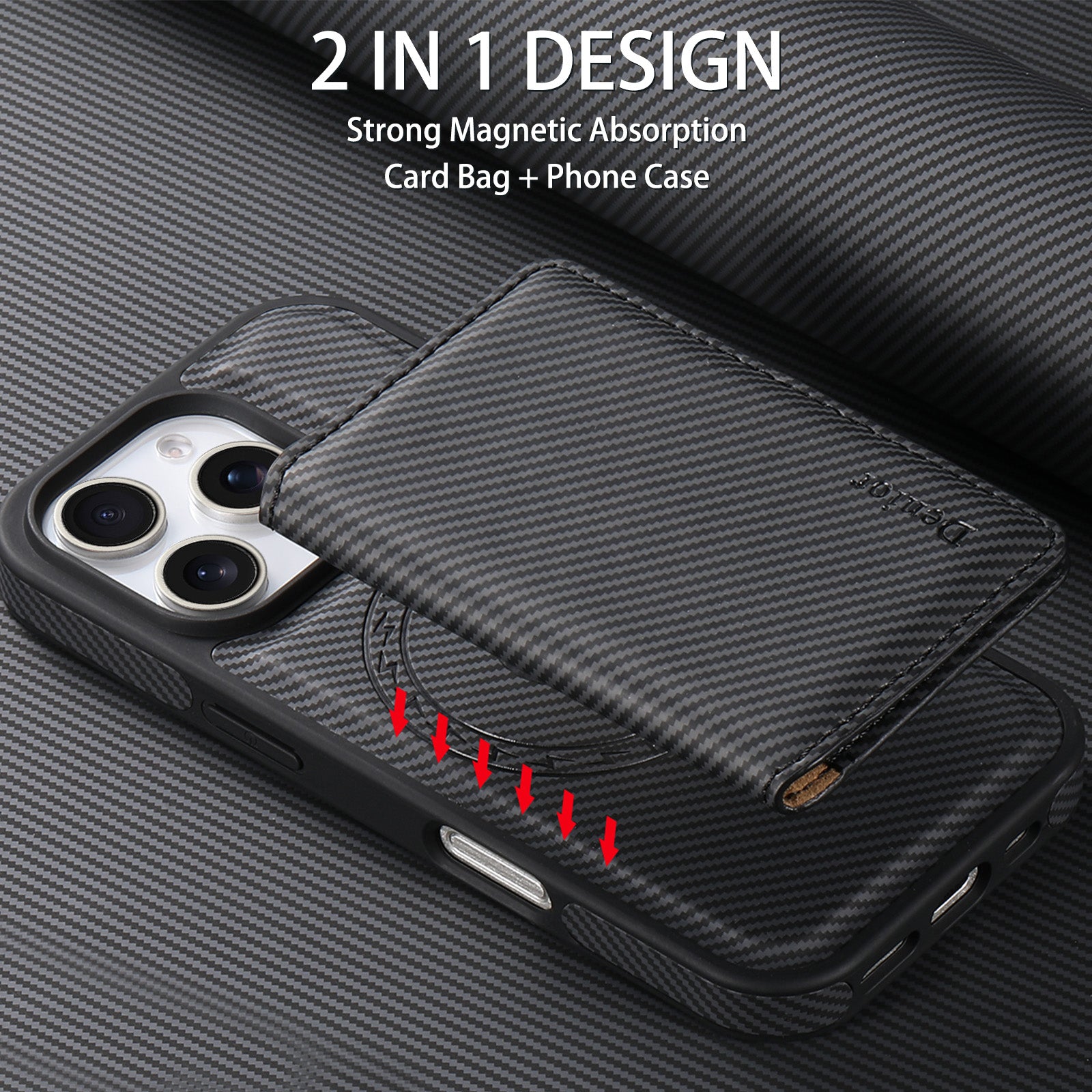 Charcoal fibre Magnetic Case & Card Bag(Black)