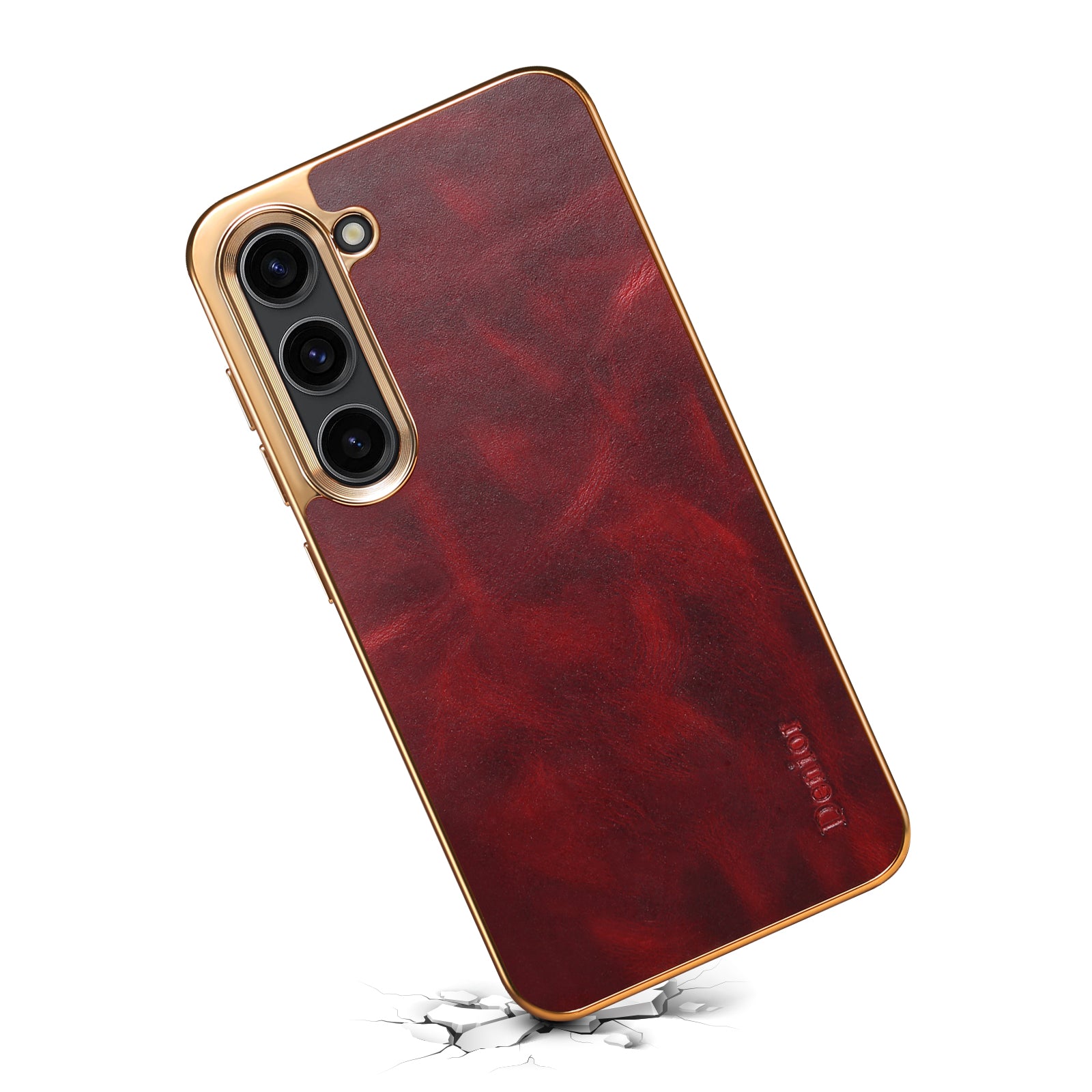 Samsung Top Layer Cowhide Electroplated Border Anti Drop Genuine Leather Phone Caseļ¼Redļ¼