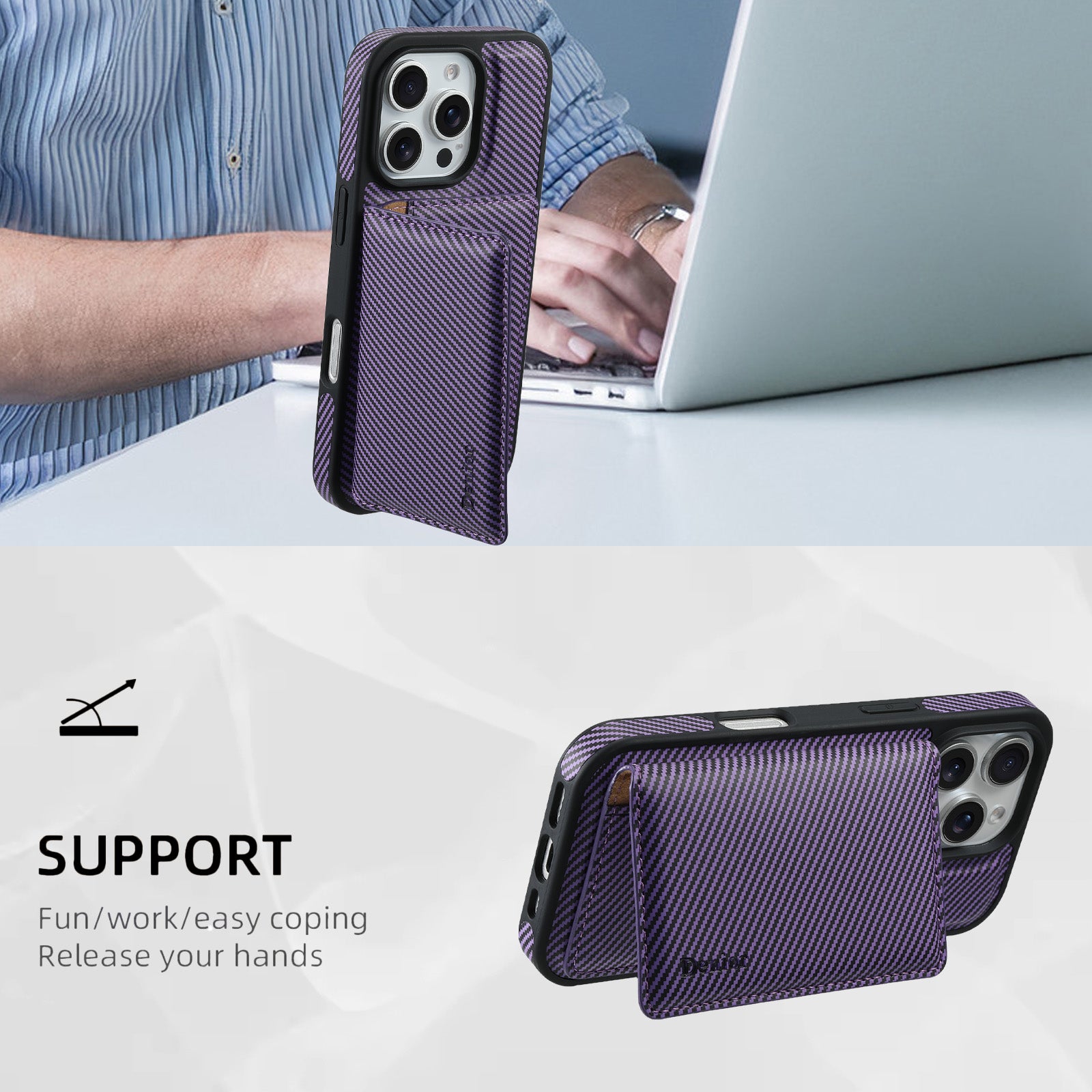 Charcoal fibre Magnetic Case & Card Bag(Purple)