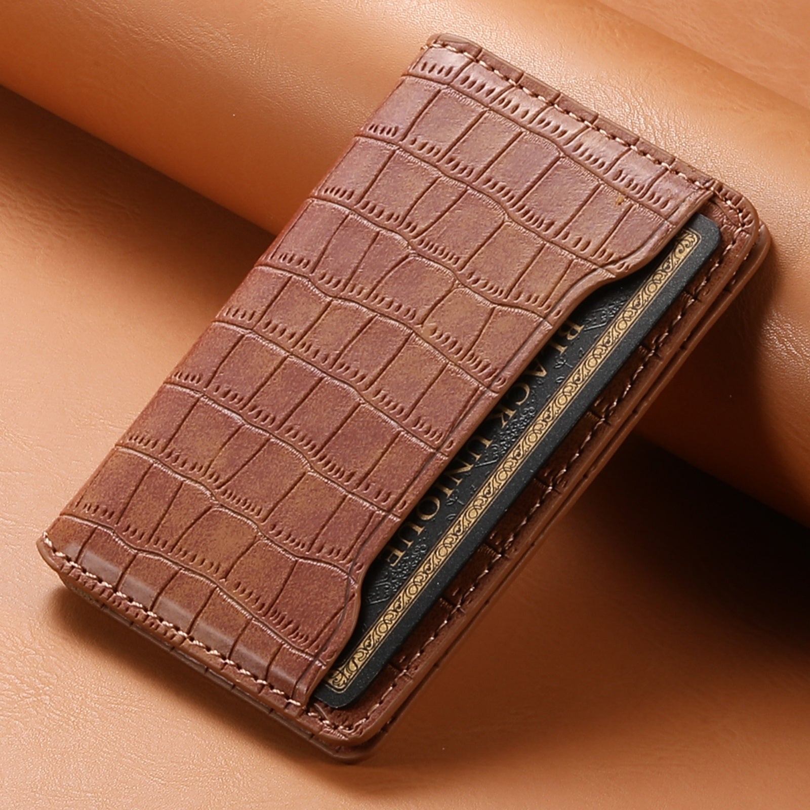 Alligator Pattern Leather Bracket Ultra-Thin Credit Card Bag(Brown)