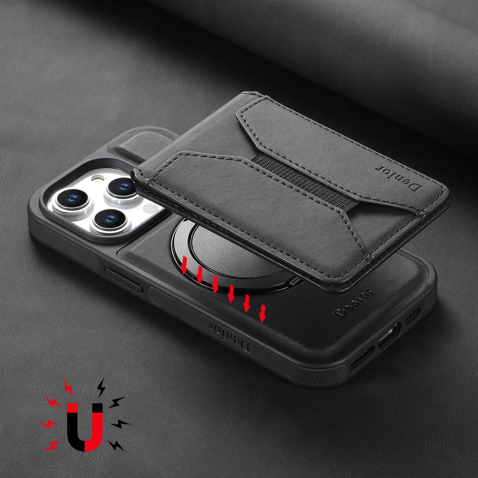 iPhone Series 2IN1 Magnetic Case & Card Bag(Black)