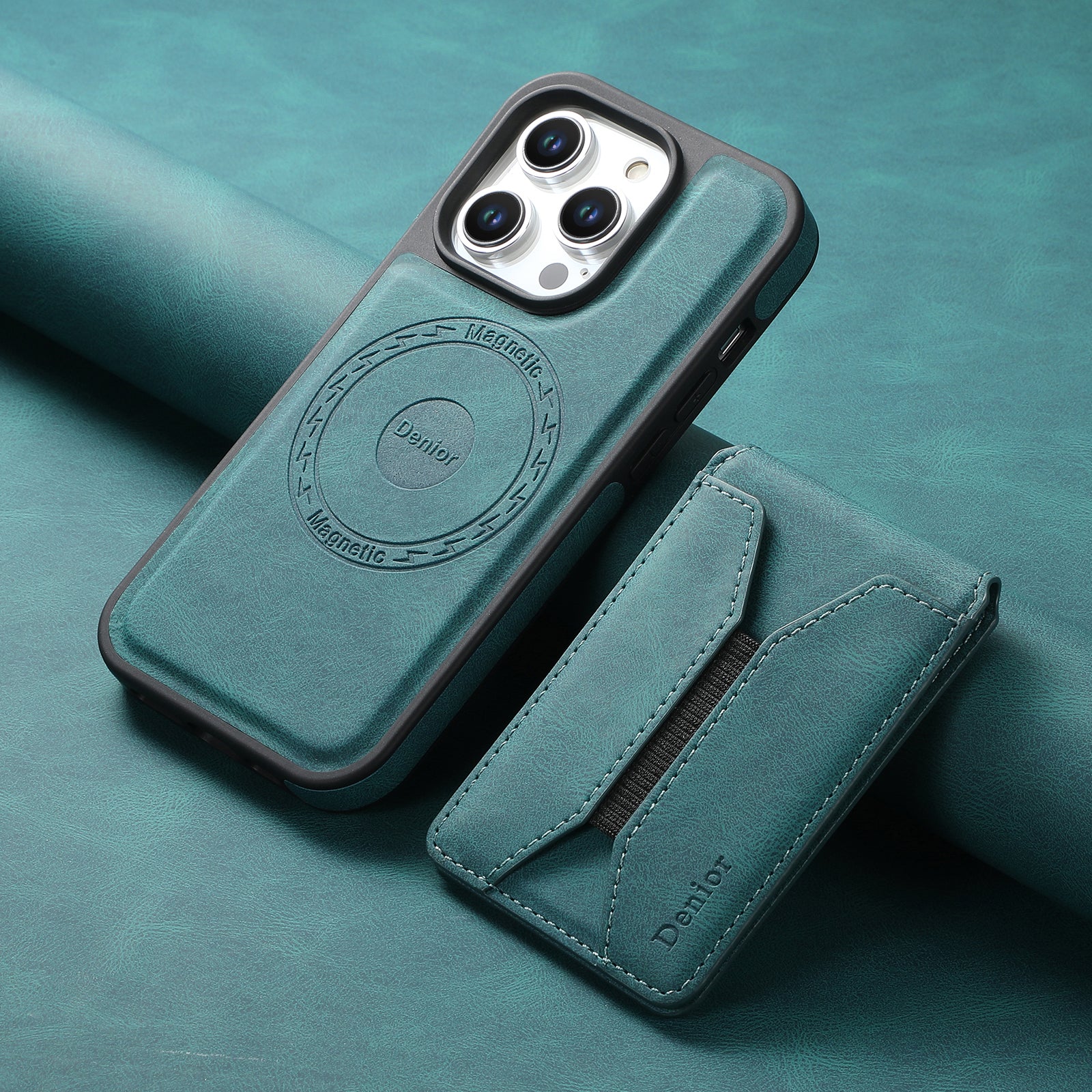 Skin-feeling Calfskin Magnetic Phone Case & Card Holder(Blue)