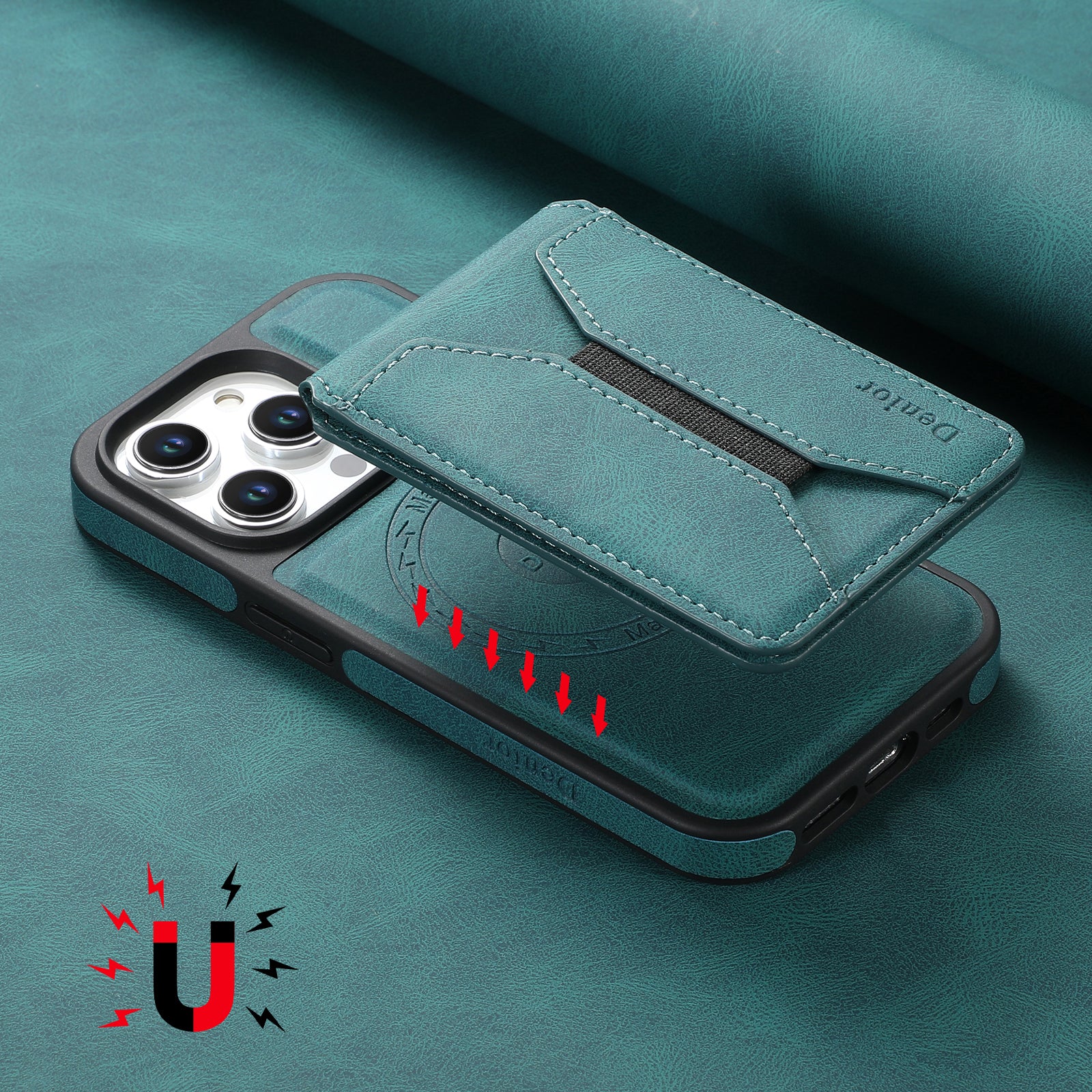 Skin-feeling Calfskin Magnetic Phone Case & Card Holder(Blue)