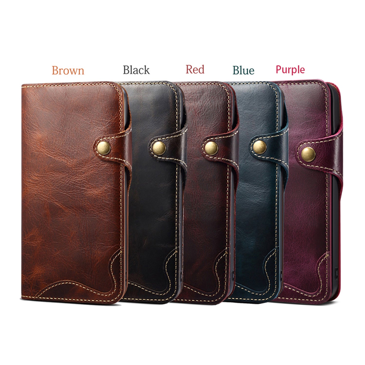 iPhone 13/12 Min/11/7/8 Plus/Xs Max Series Genuine Leathe Multi Functional Card Insertion Flip Wallet Holder Phone Caseļ¼Redļ¼