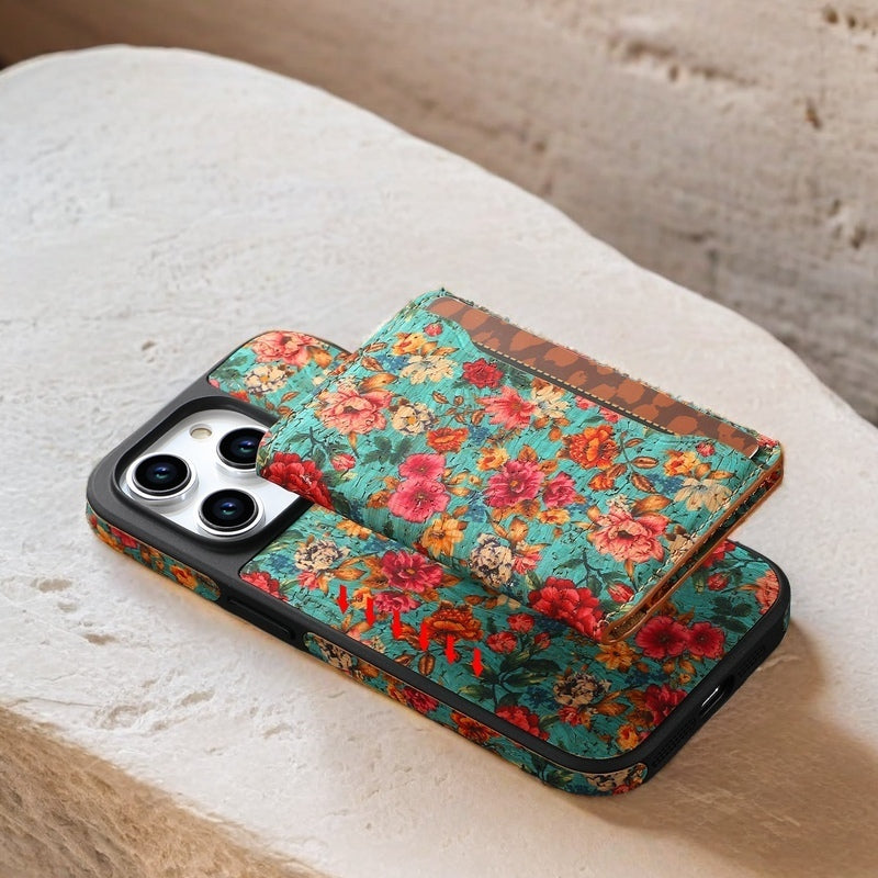 Wooden magnetic pluggable phone case & Card Bag(Blue)