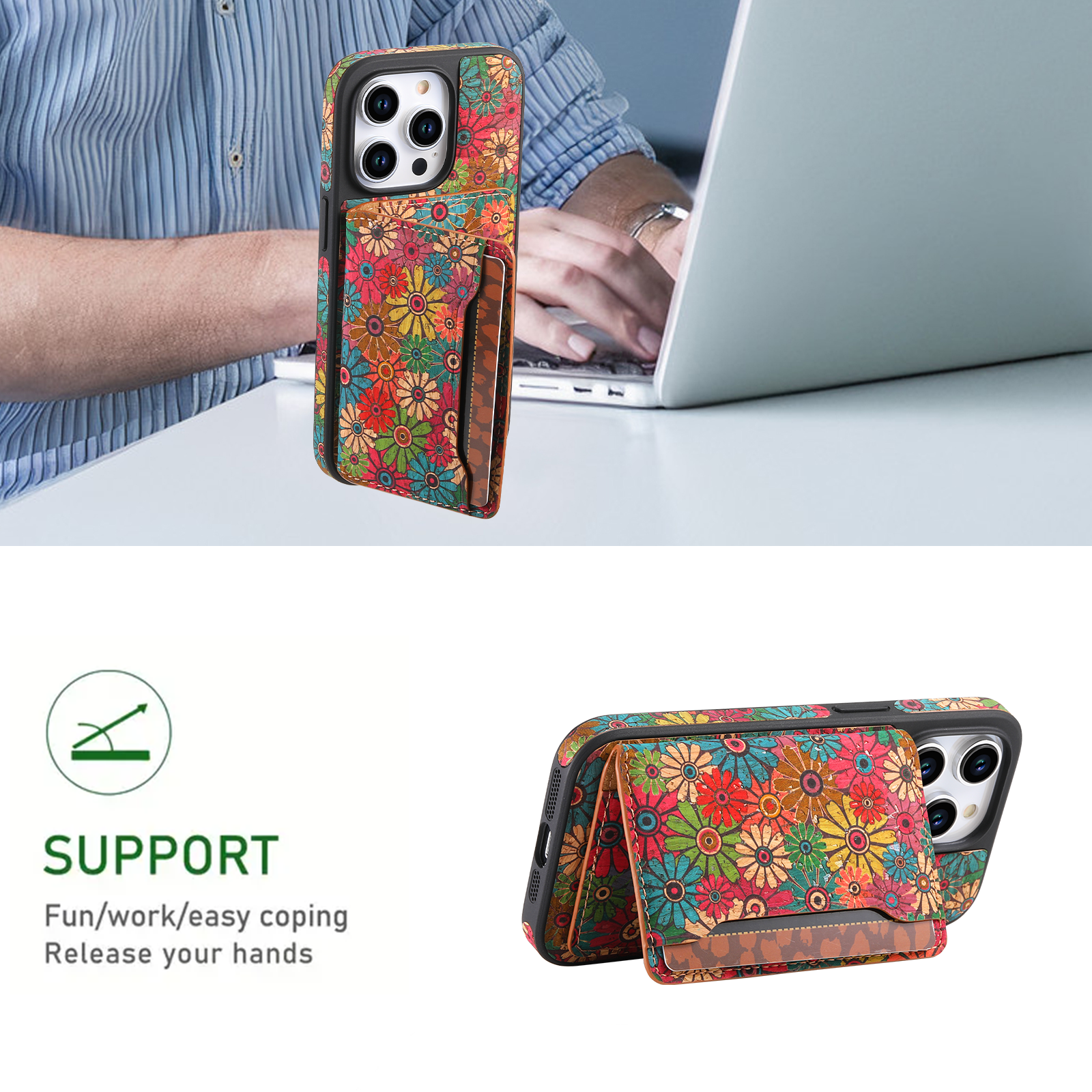 Magnetic Cork Material Ultra-Thin Credit Card Bag(Green)