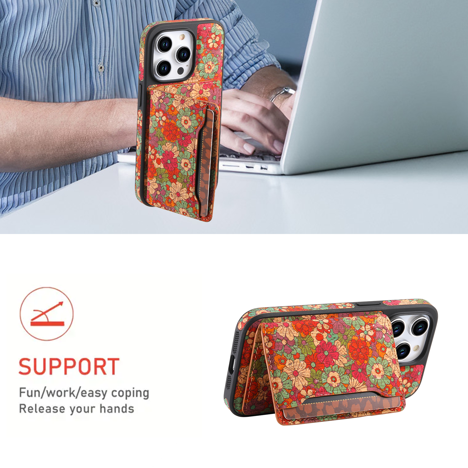 Magnetic Cork Material Ultra-Thin Credit Card Bag(Red)