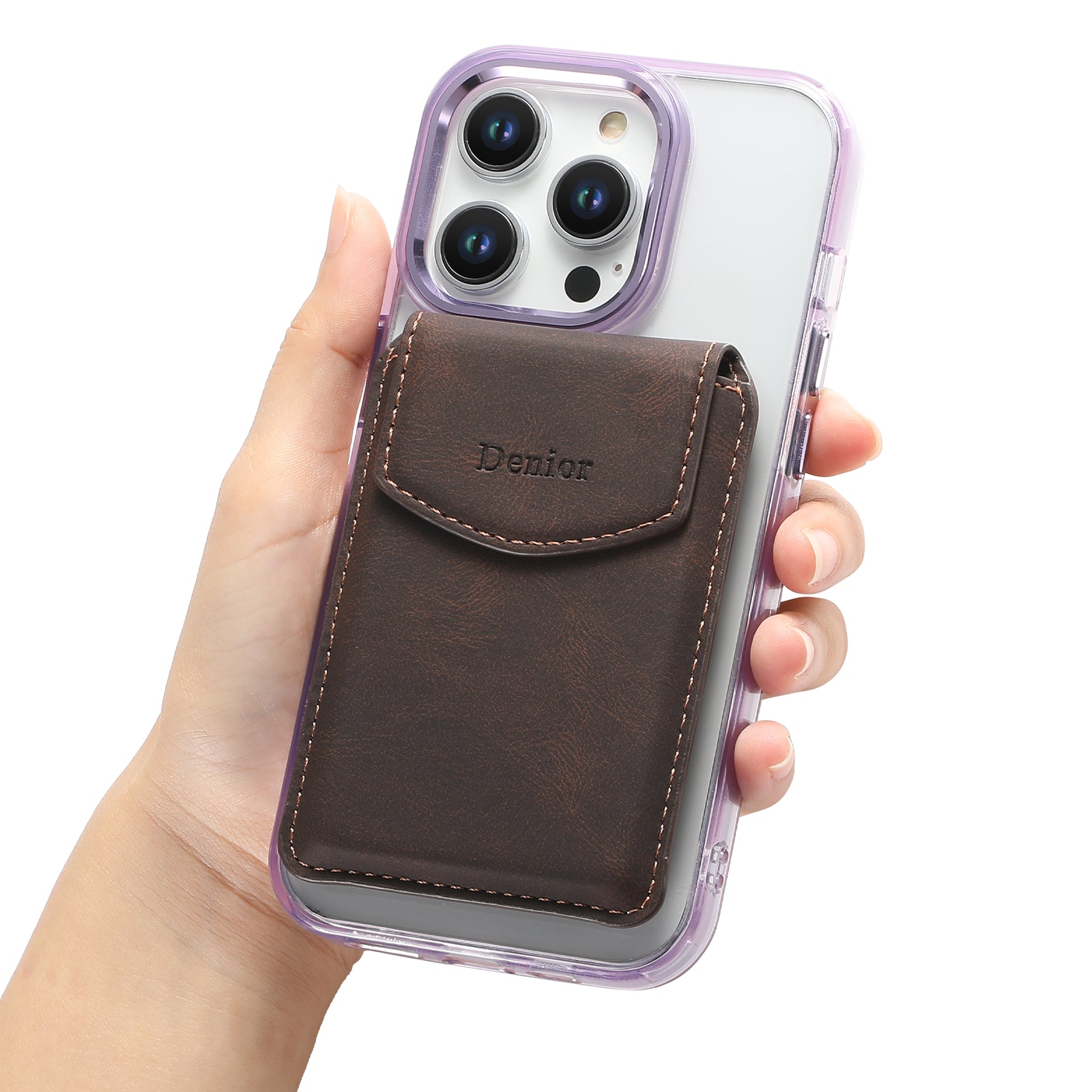 Magnetic Bracket Leather Credit Card Bag(Brown)