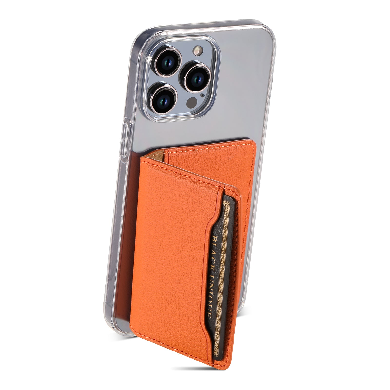 Litchi patterned Leather Bracket Ultra-Thin Credit Card Bag(Orange)