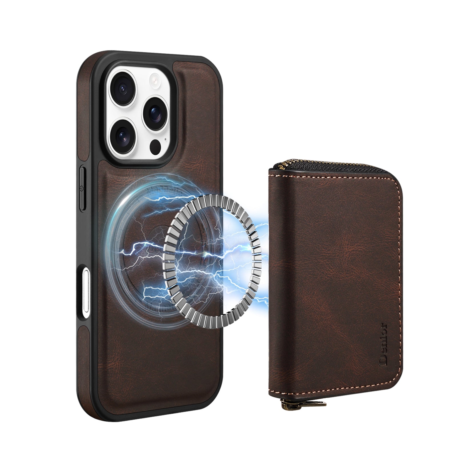 iPhone Series 2IN1 Magnetic Case & RFID Card Bag(Brown)